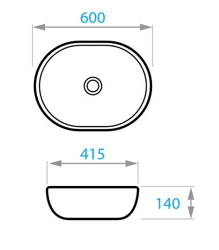 Round countertop washbasin 600x415mm, matt black