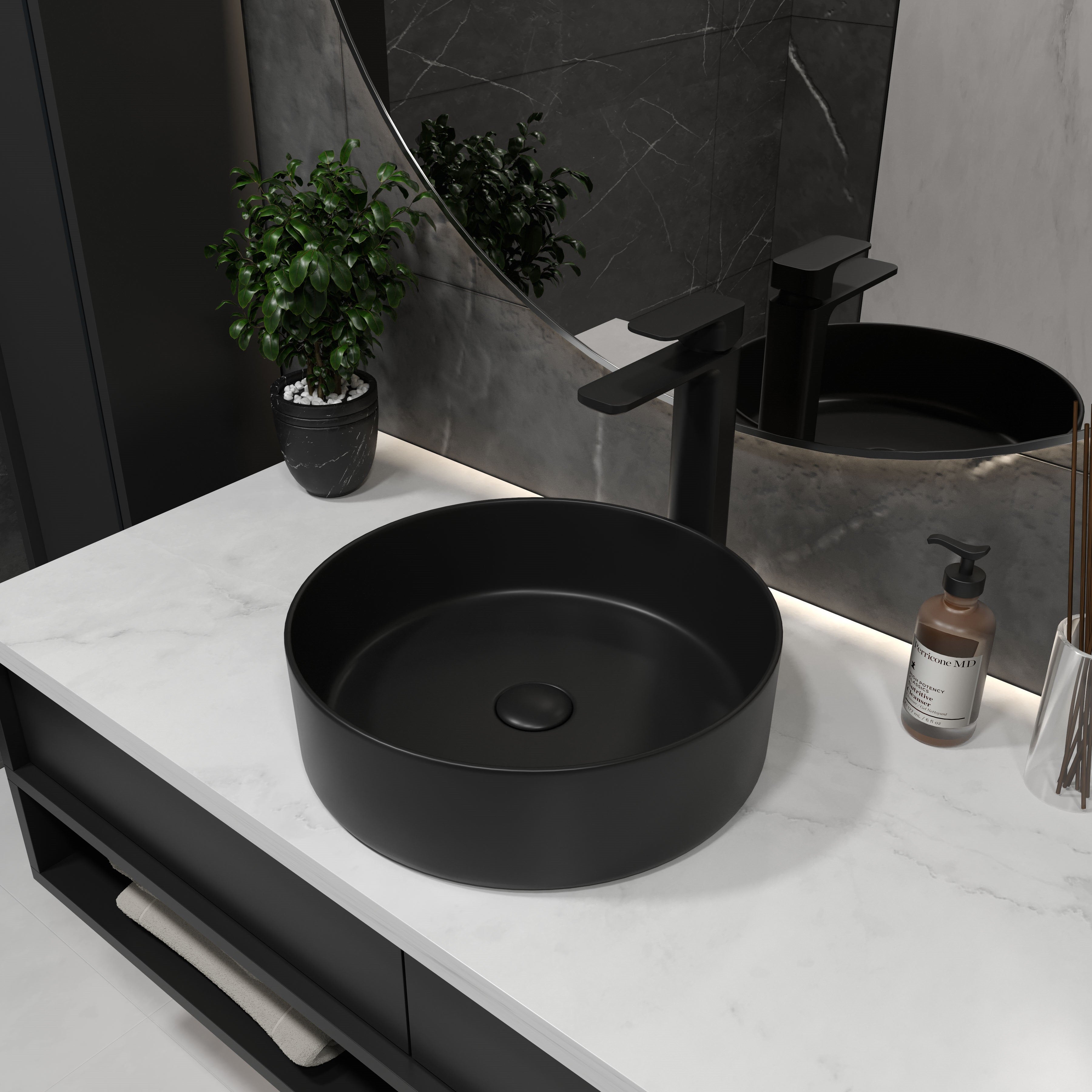 Round Arc countertop washbasin 355x355mm, matt black