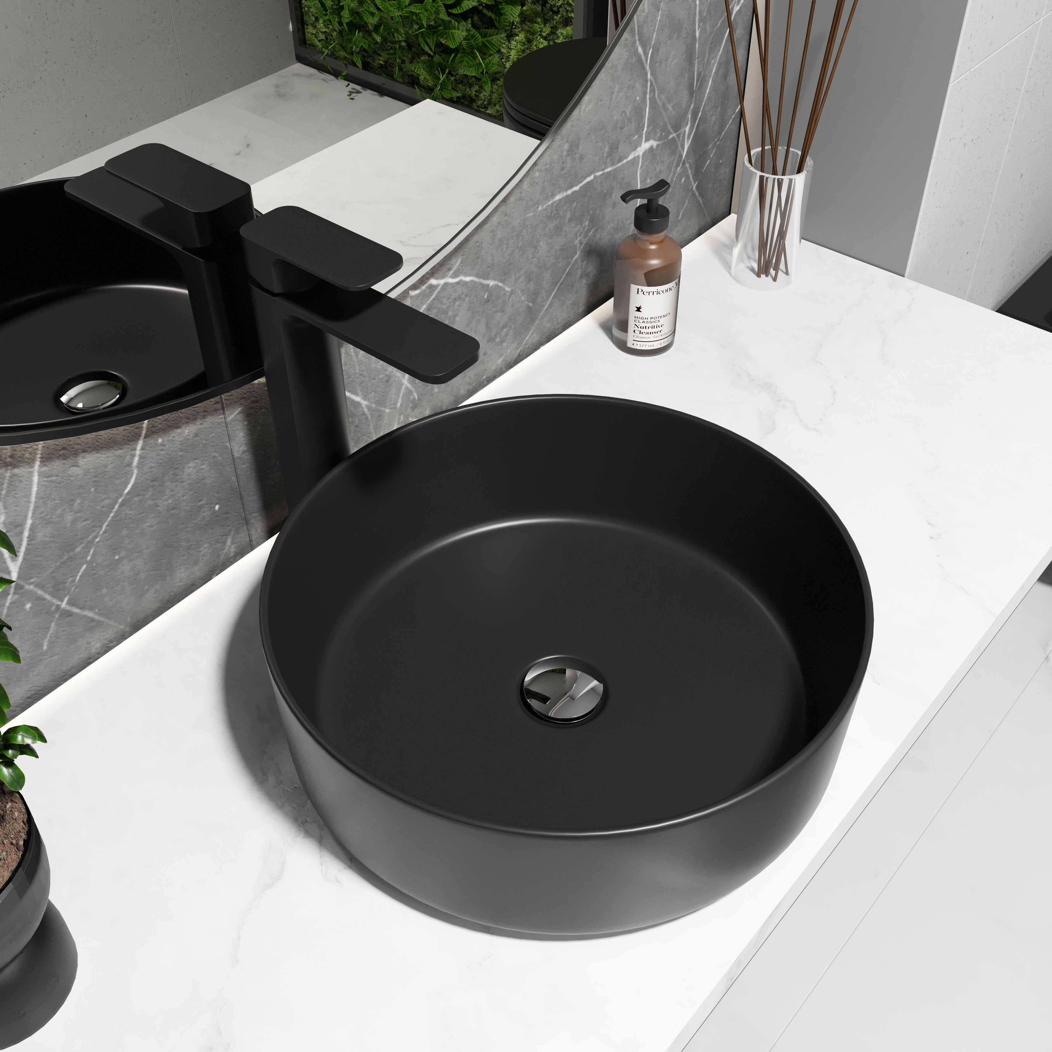 Round Arc countertop washbasin 355x355mm, matt black