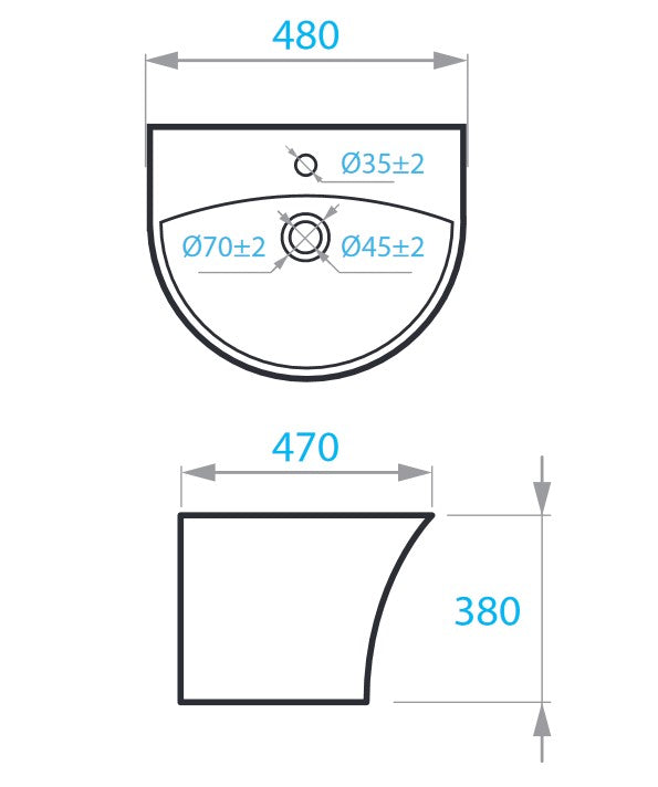 Edge Pro washbasin 48x47x38cm, monolithic