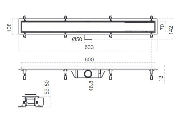Трап лінійний AQUA 60cм та решіткою Grace
