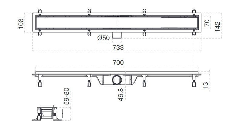 Aqua shower drain 70cm with Grace grid