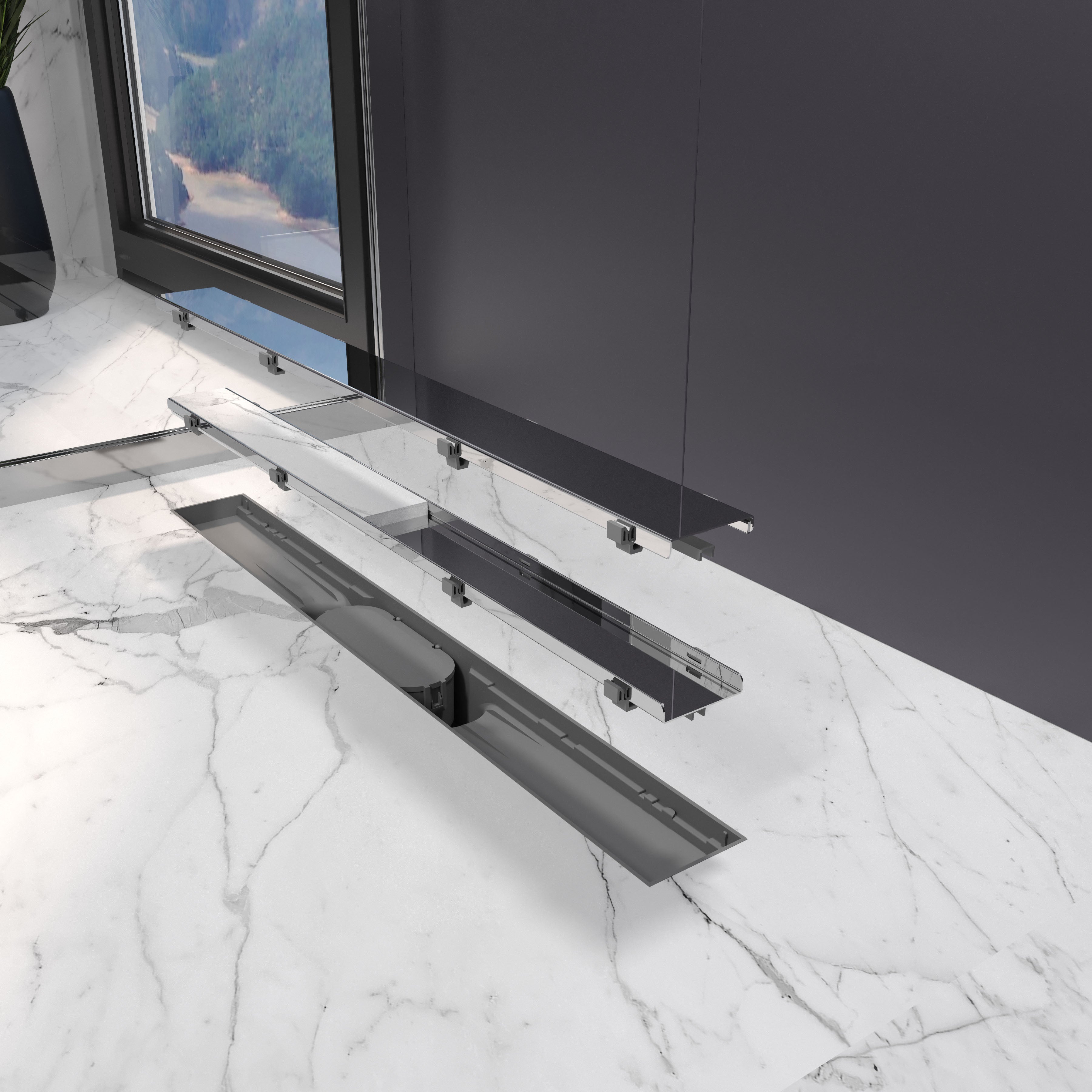 Трап лінійний AQUA 70cм та решіткою DUO під плитку