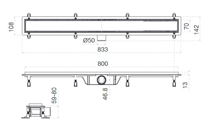 Aqua odtokový žlab 80 cm s mřížkou Line matná černá