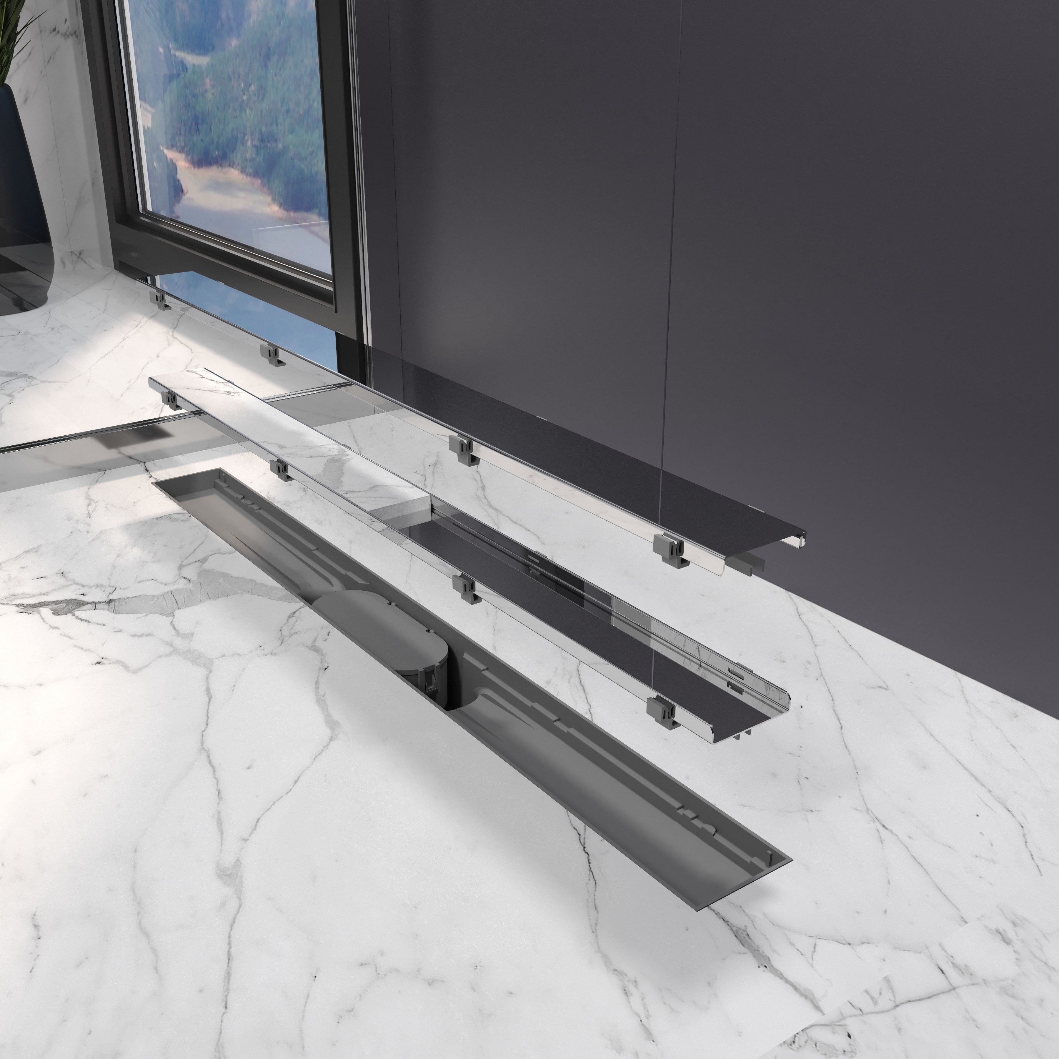 Трап лінійний AQUA 80cм та решіткою DUO під плитку