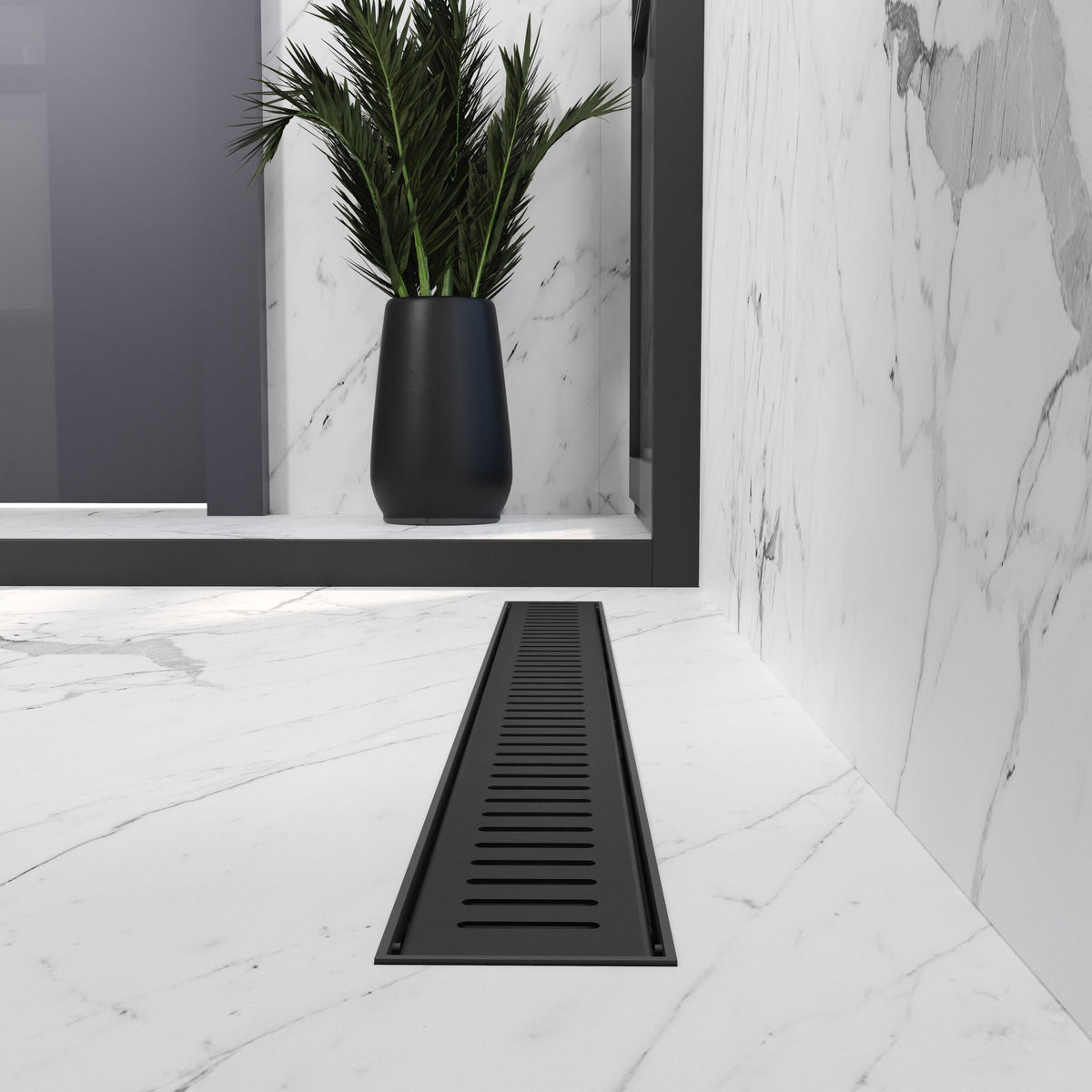 Aqua 70 desagüe lineal con rejilla Line negro mate