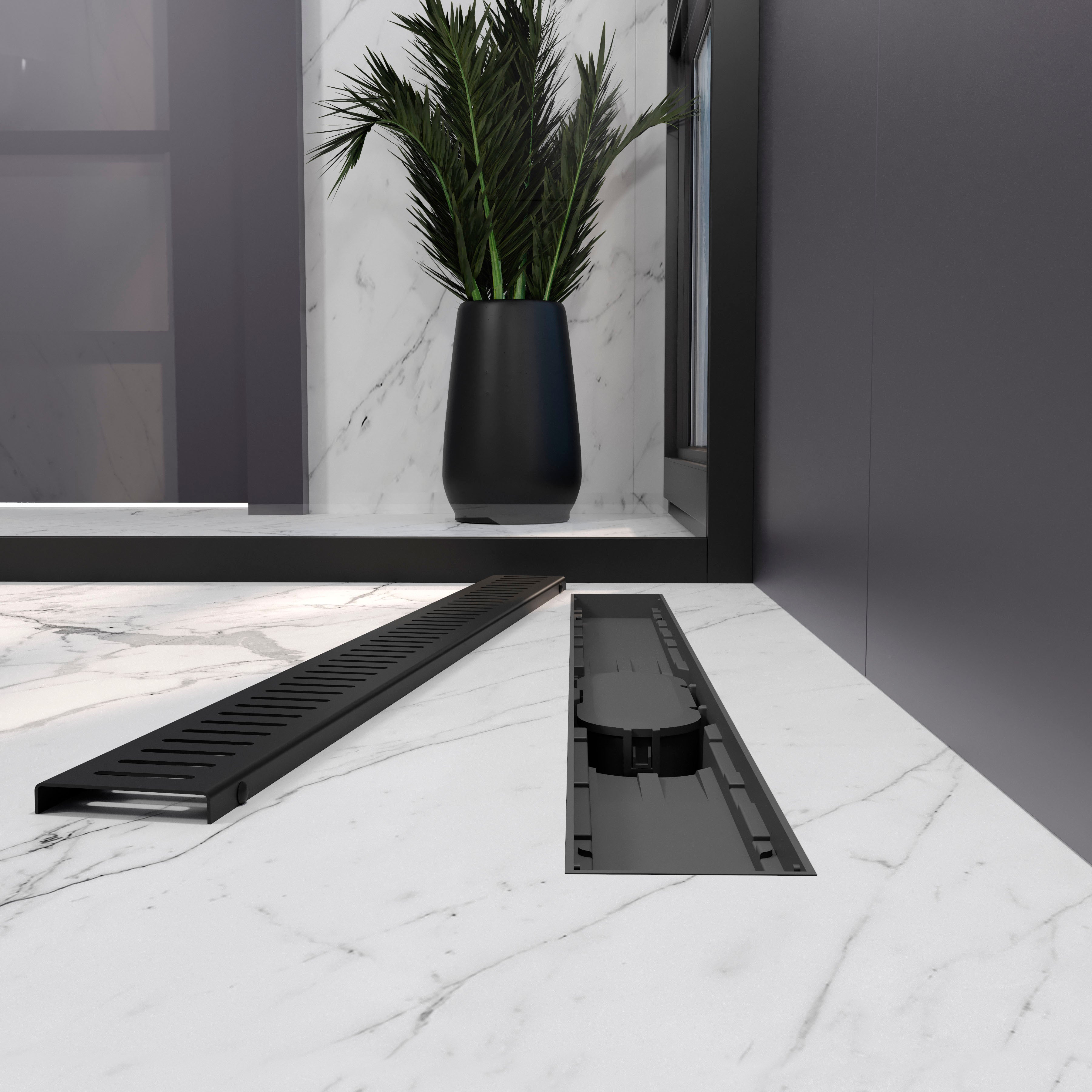 Aqua 70 desagüe lineal con rejilla Line negro mate