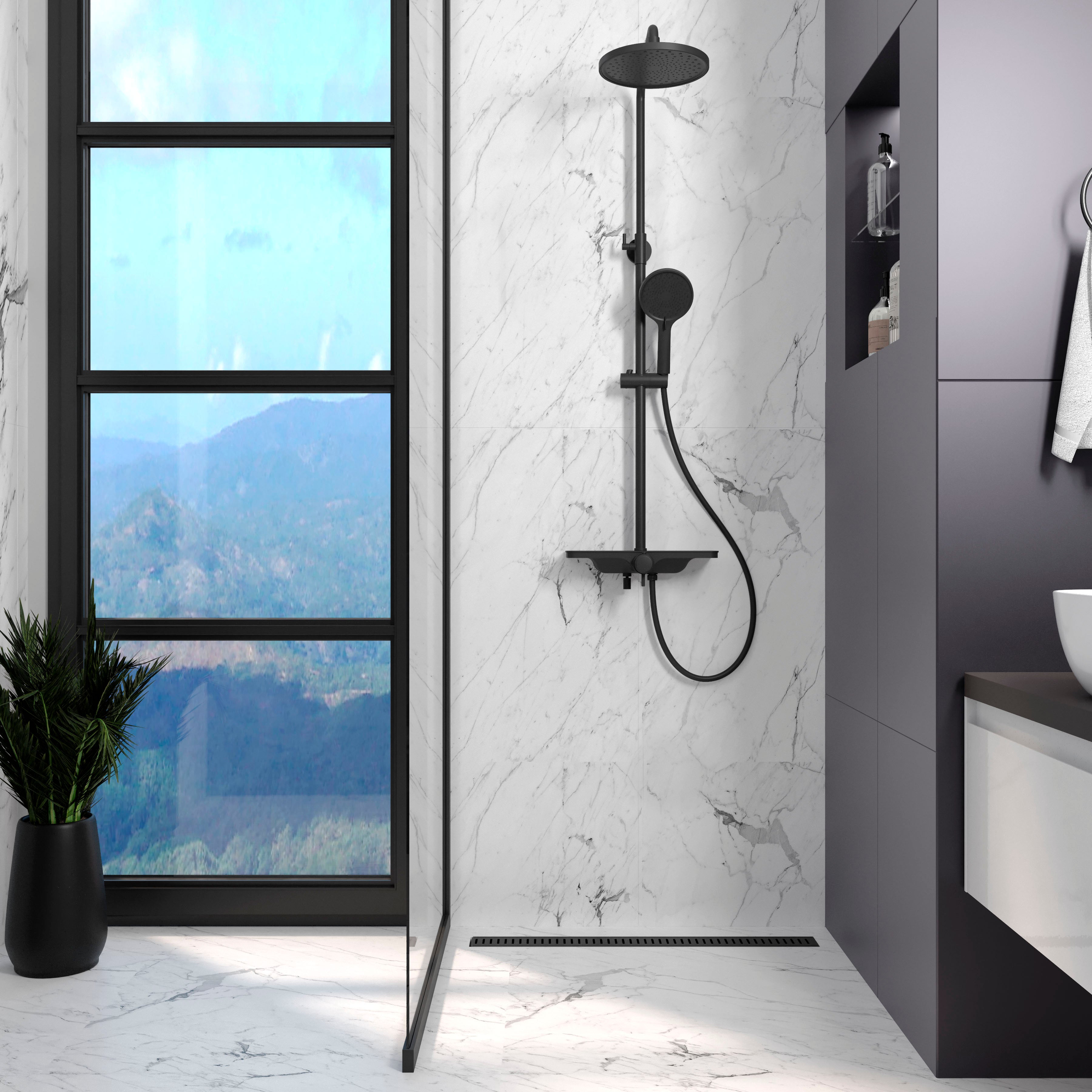 Aqua shower drain 80cm with Line matt black grid