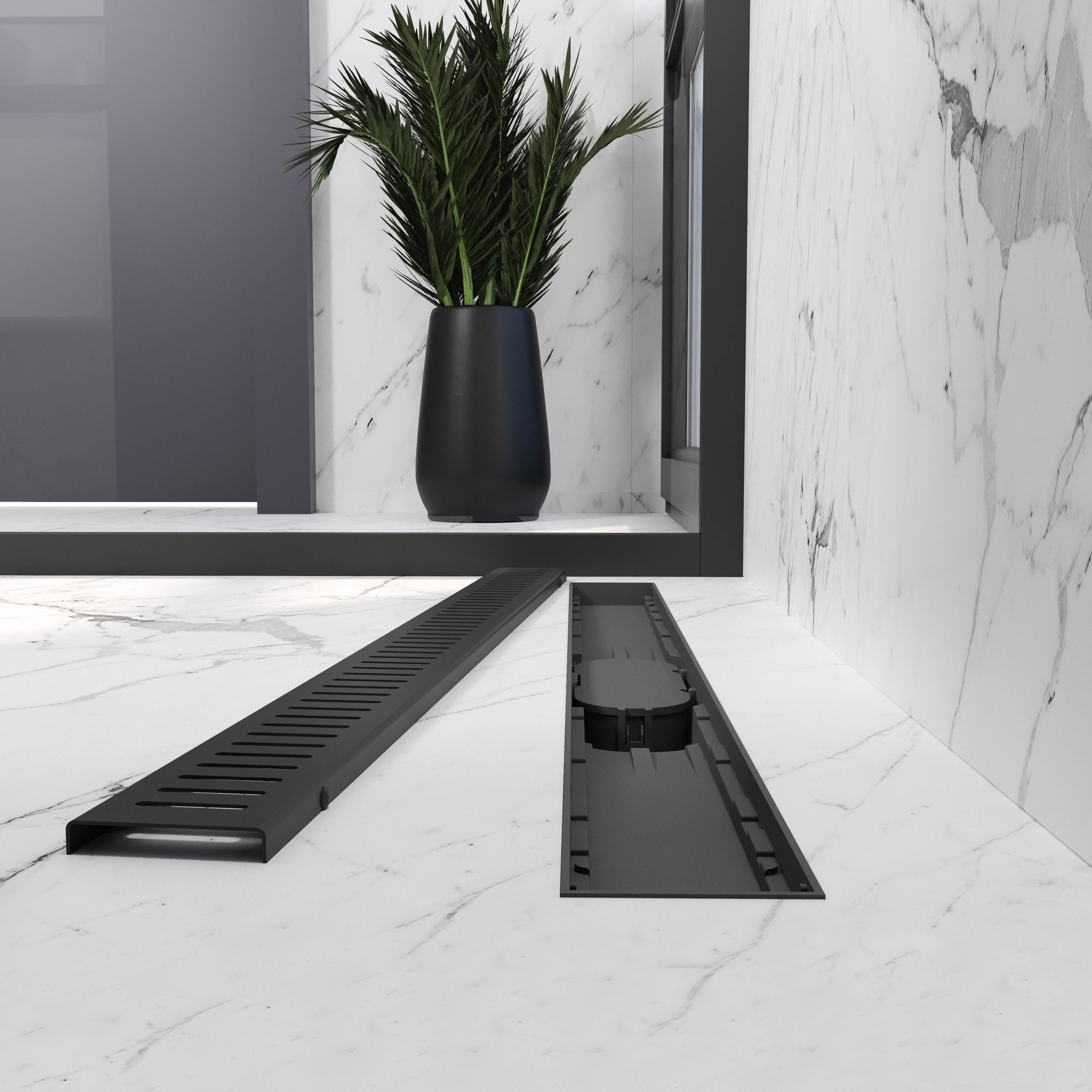 Трап лінійний AQUA 80cм та решіткою Line mattblack