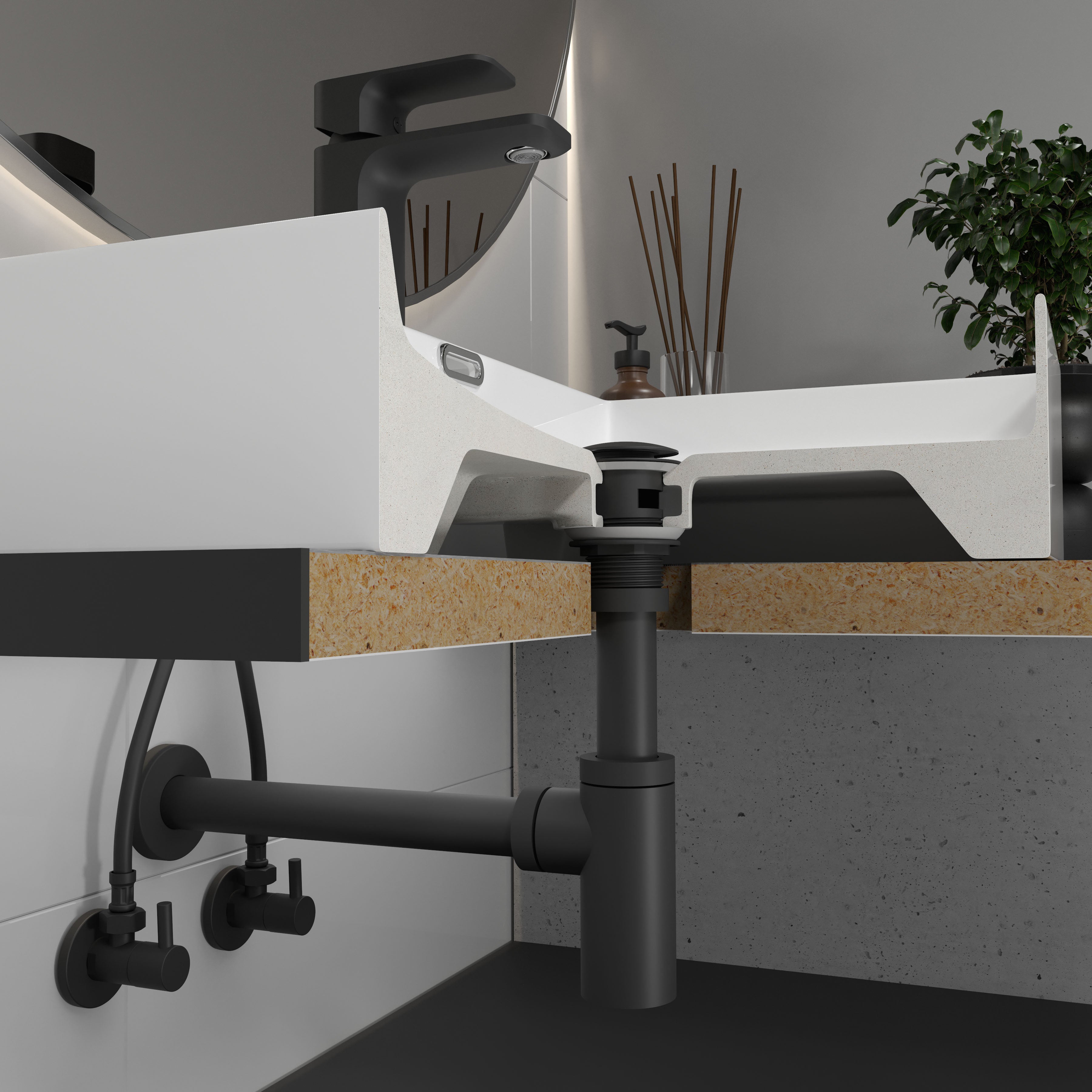 Válvula click-clack para lavabo con rebosadero, negro