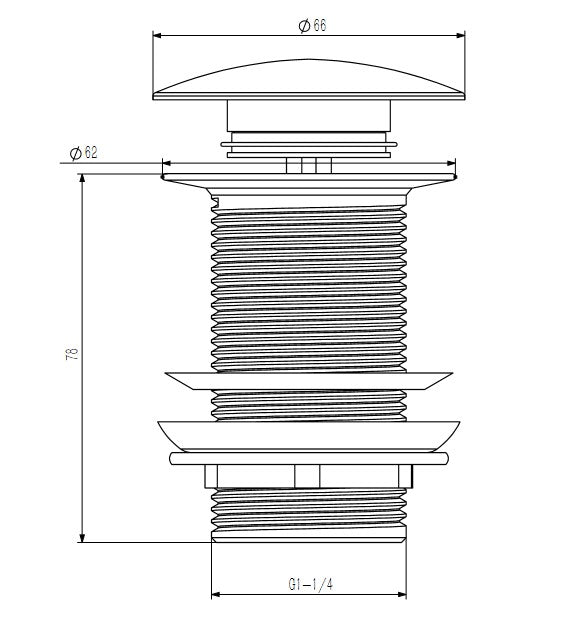Válvula click-clack para lavabo sin rebosadero, cromo