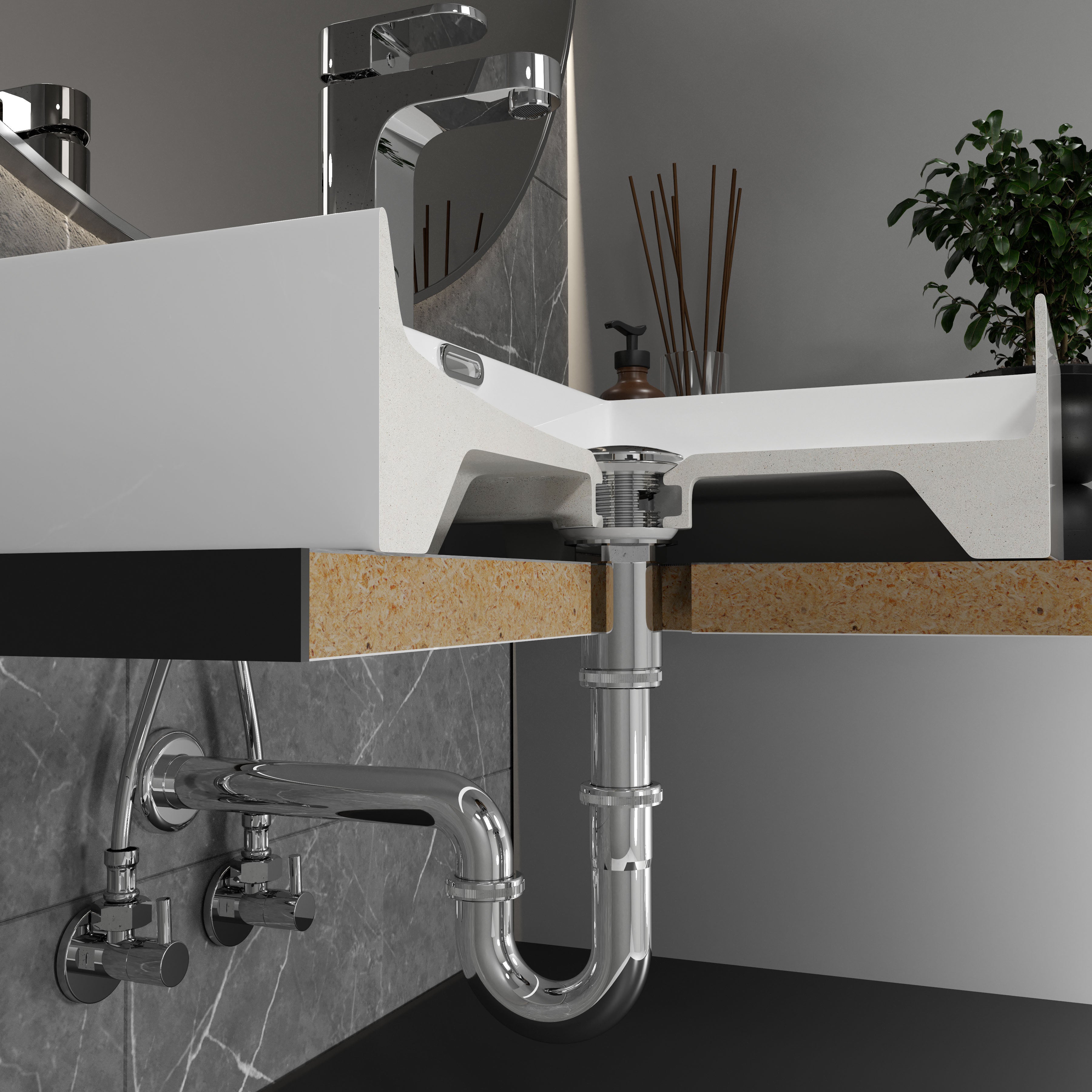 Сифон для умивальника трубний латунь d32, хром