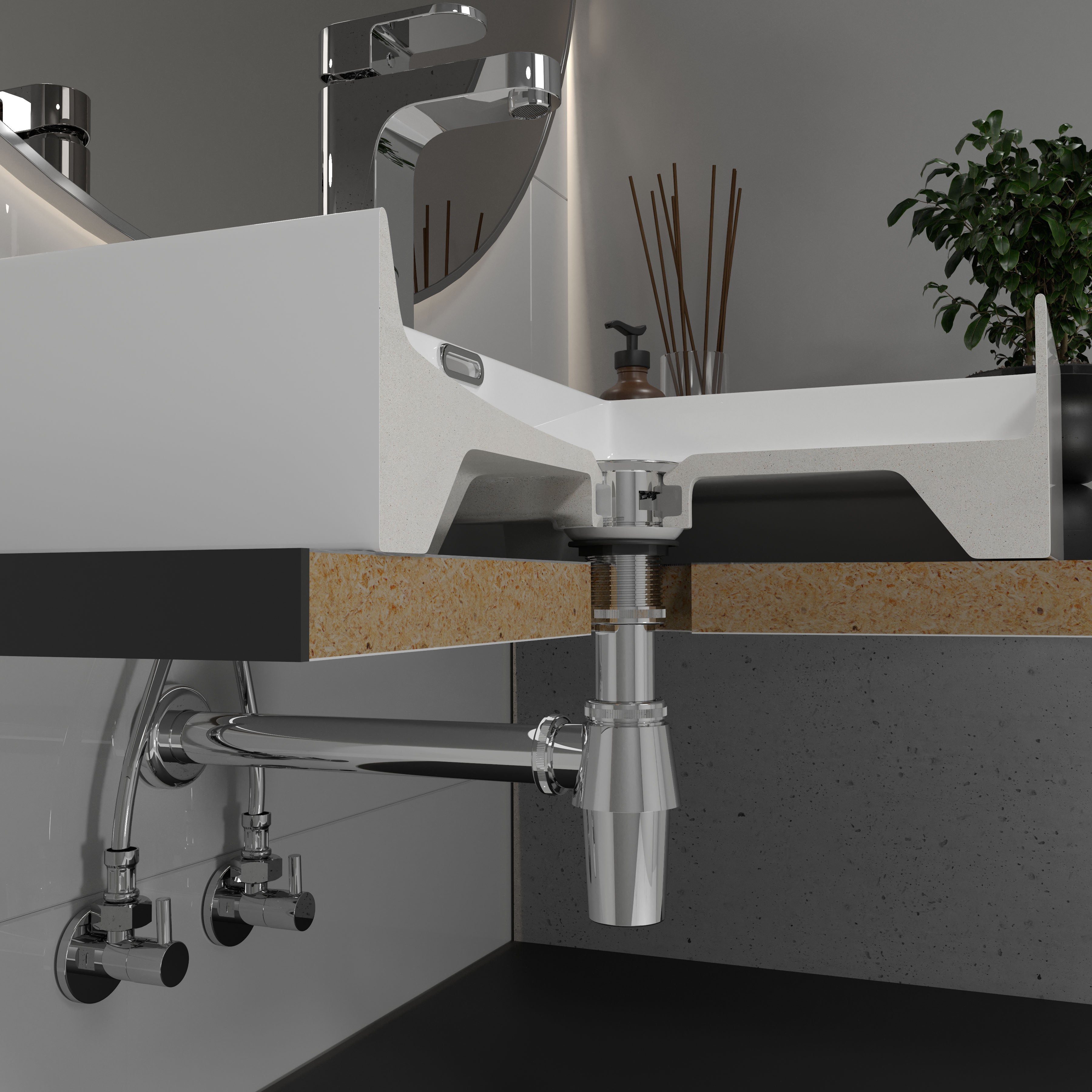 Сифон для умивальника пляшковий, латунь d32, хром