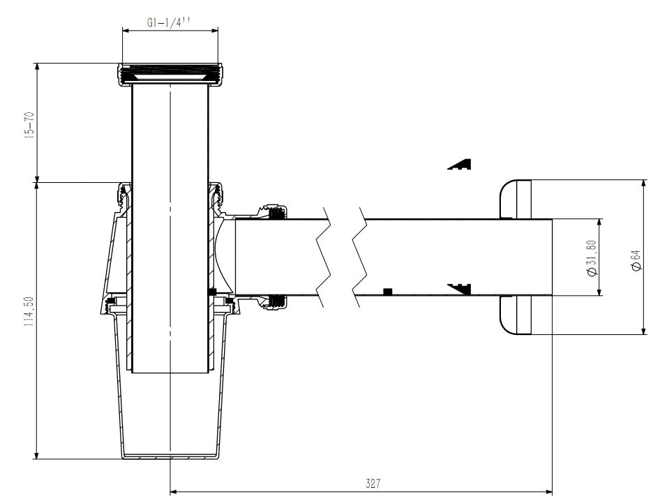 Sifón botella para lavabo, latón, Ø32 mm, cromo