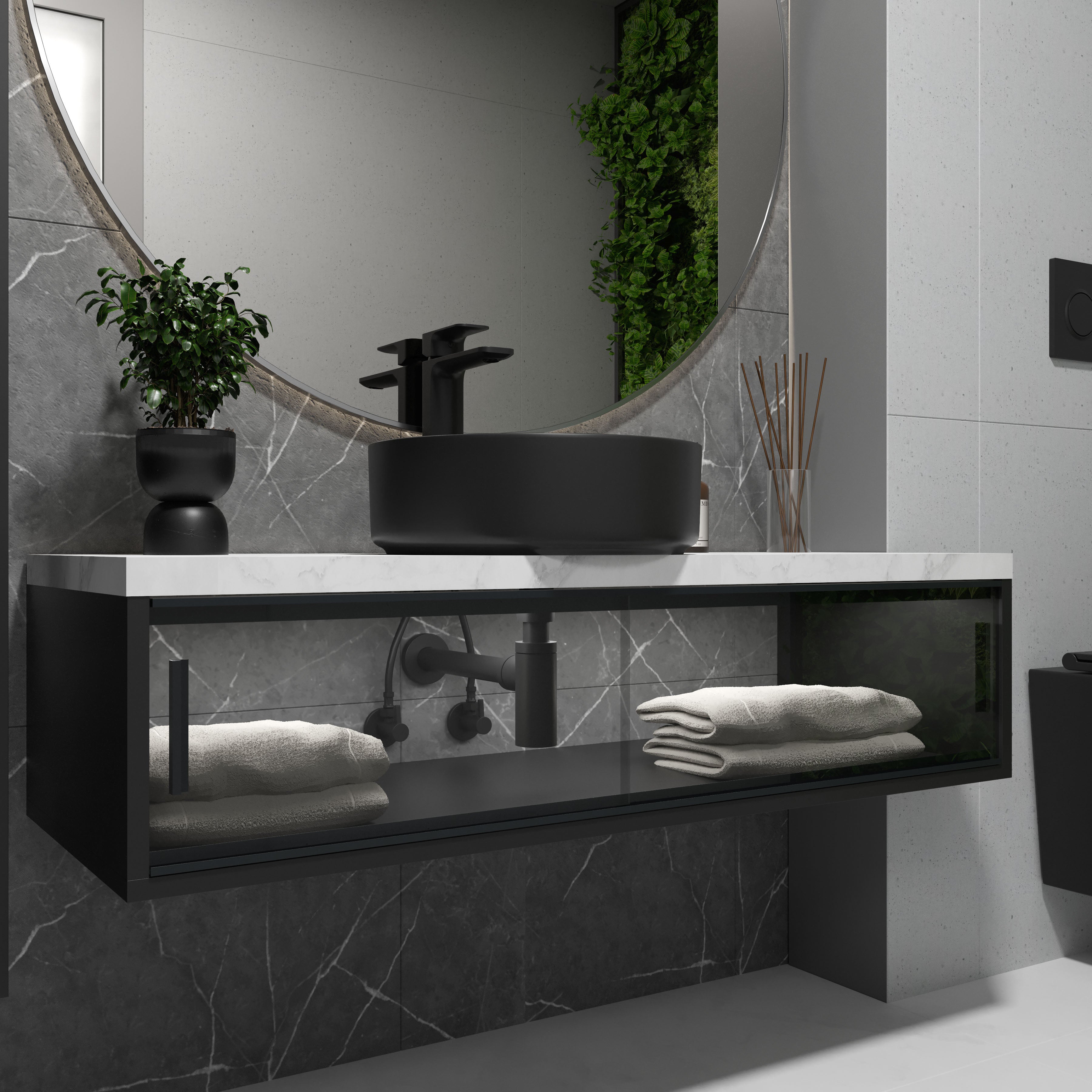 Sifón para lavabo, latón, Ø32 mm, negro