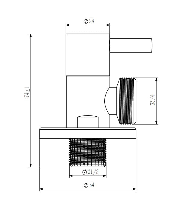 Angle valve 1/2x3/4, brass, chrome
