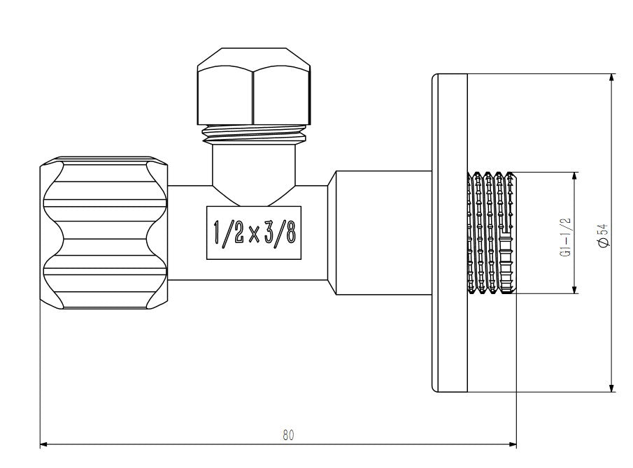 Universelles Eckventil 1/2"x3/8", Messing, Chrom