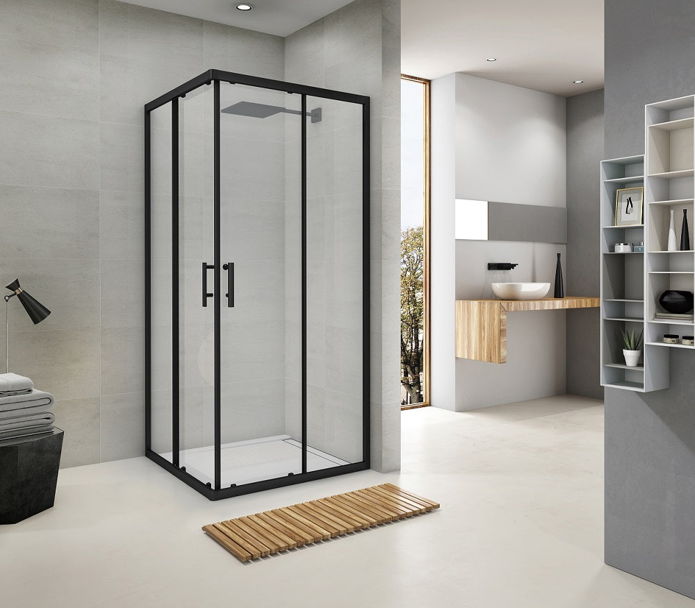 G90SCB Grace square shower enclosure, black, 900x900x1900mm, clear glass