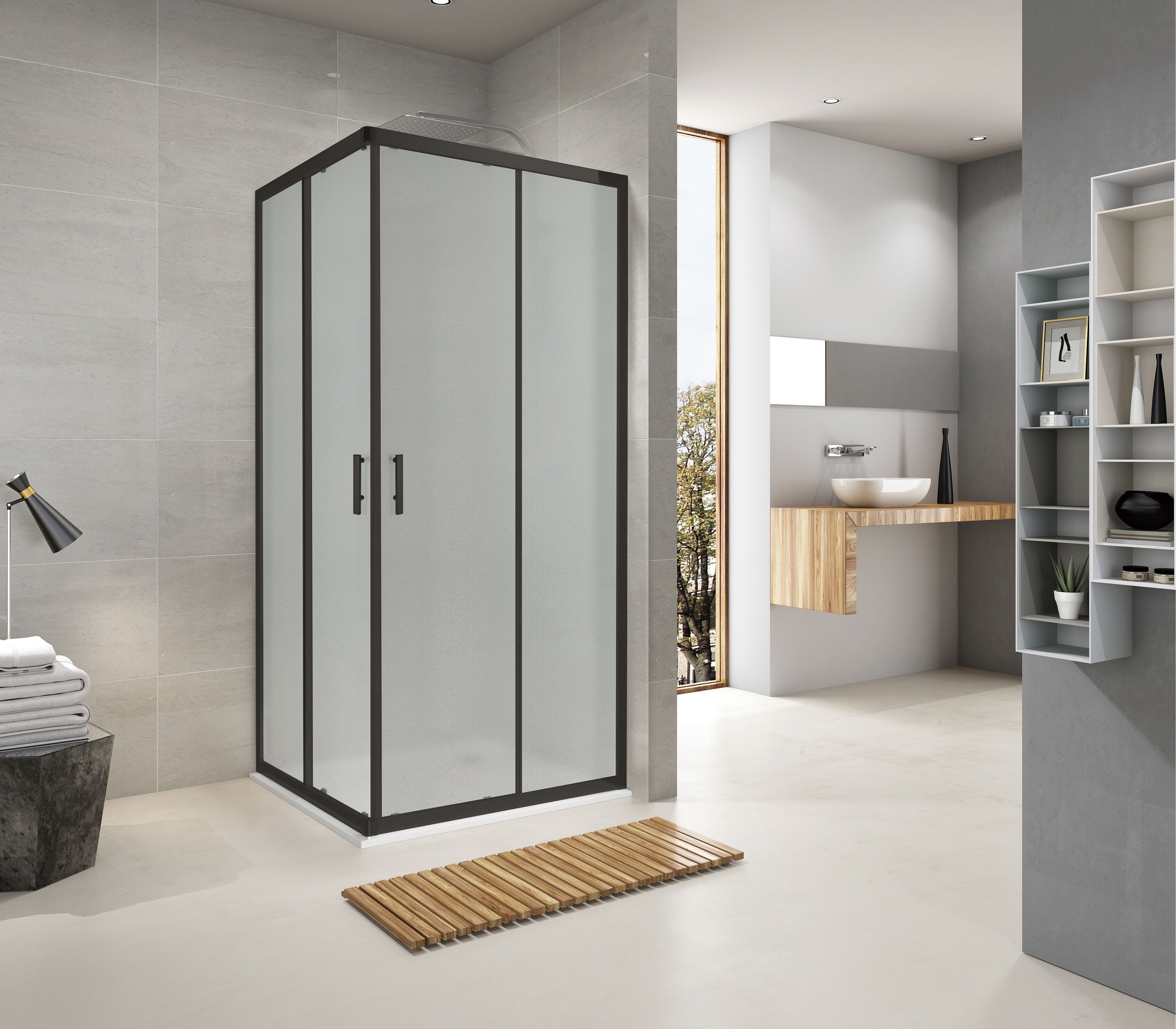 G90SGB Душова кабіна GRACE квадратна чорна 900x900x1900 мм скло grape