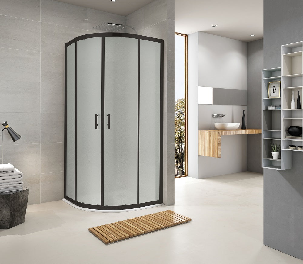 R80RGB Round quadrant shower enclosure, black, 800x800x1900mm, grape glass