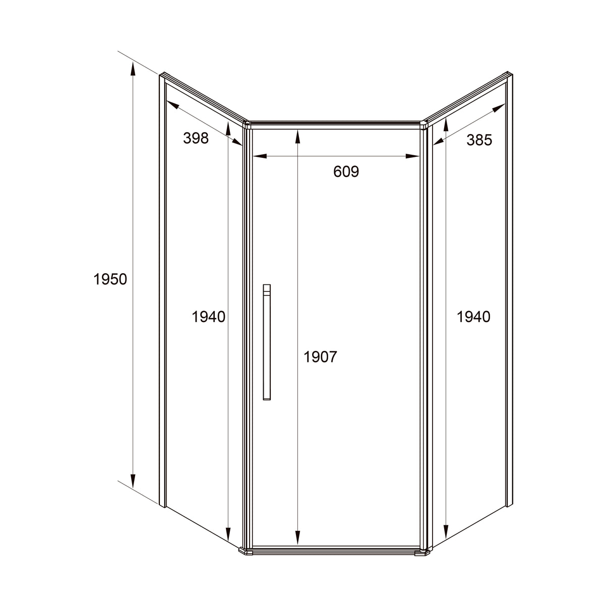 KS90PAC Kvadro Star pentagonal shower enclosure chrome 900x900x1950, 6mm clear glass (pivot doors)