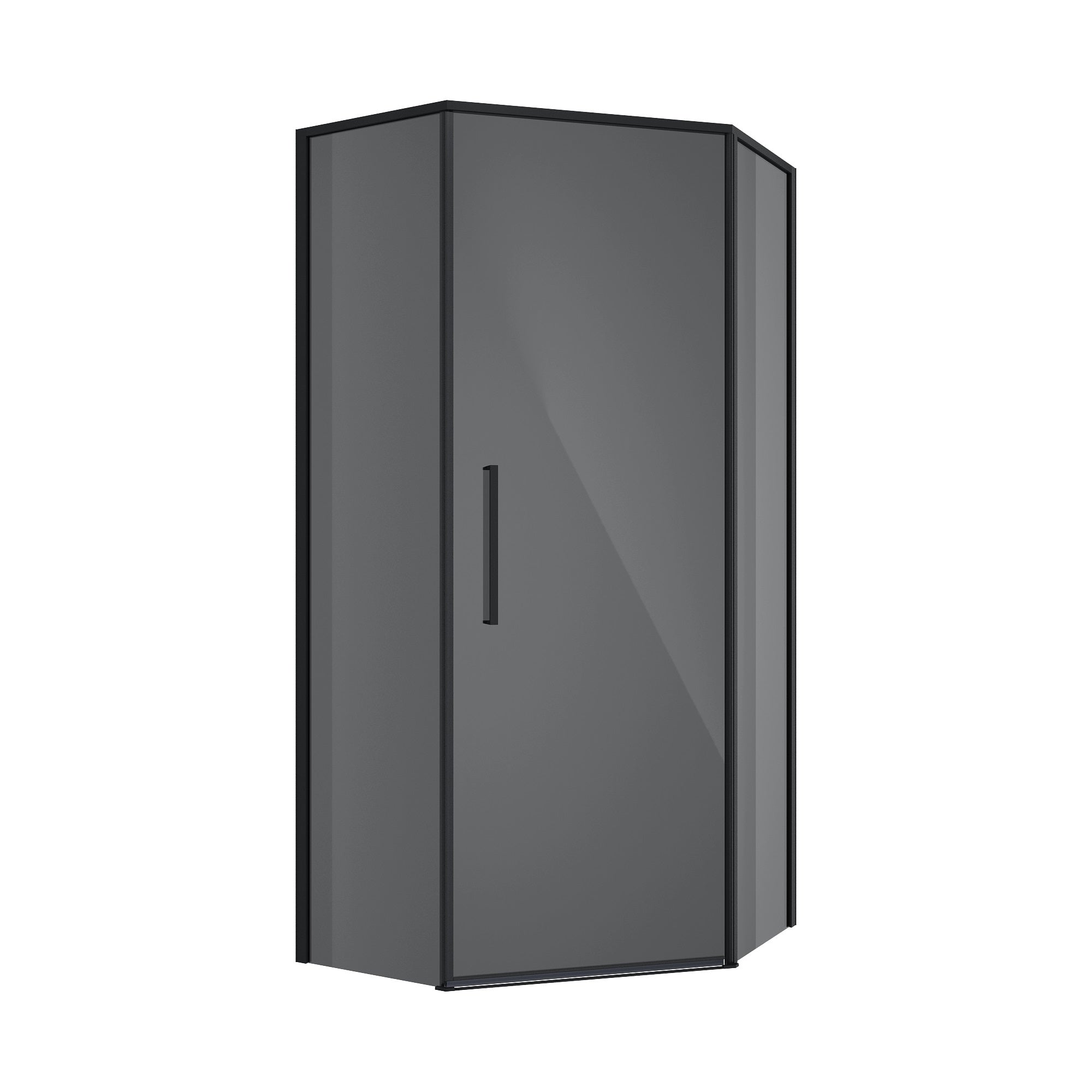 KS90PВGR Душова кабіна KVADRO STAR пентагональна Black matt 900x900x1950 скло 6мм GREY (двері відкривні)