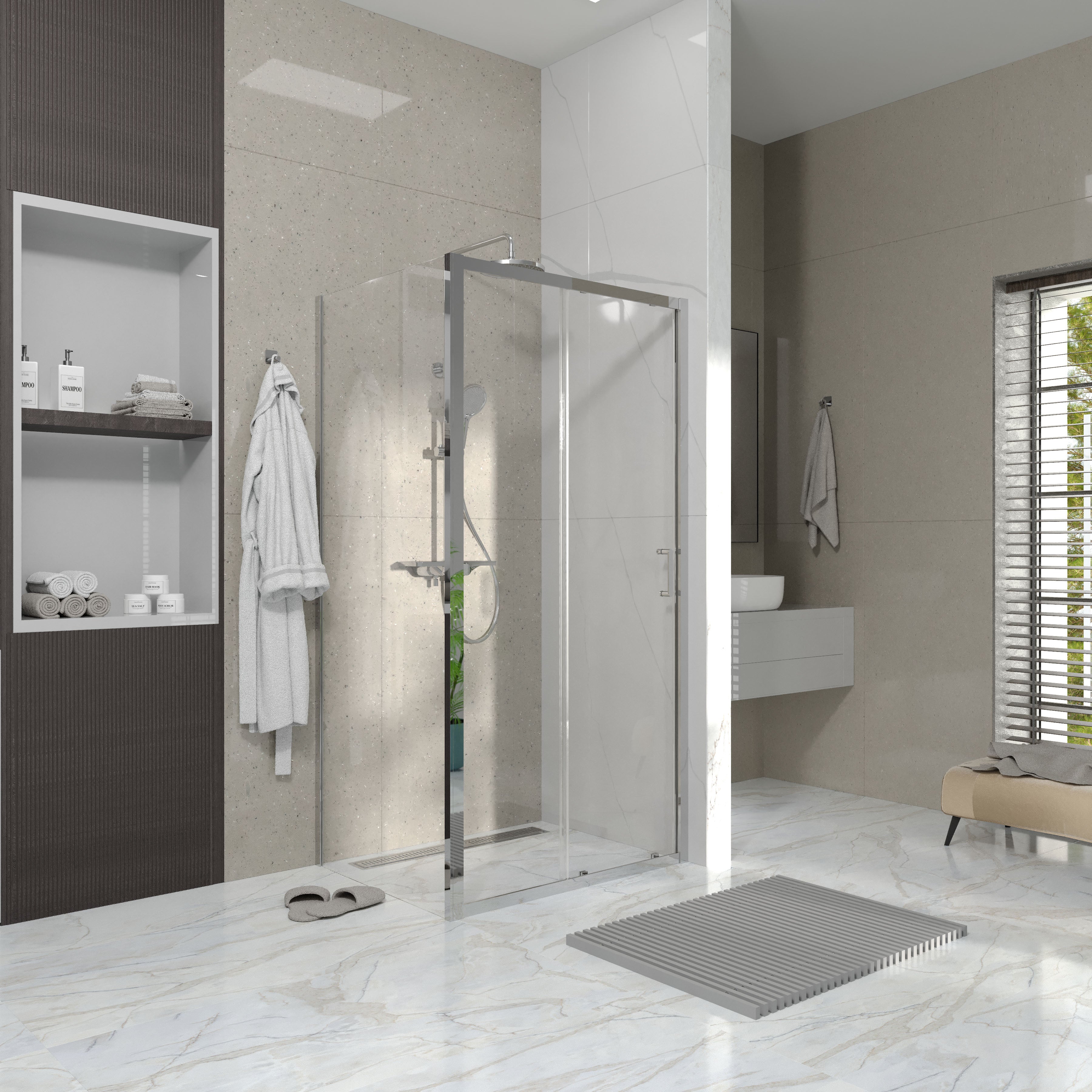 Sprchové dveře posuvné, dvoudílné Line Pro 1000mm, chrom, sklo 6mm clear