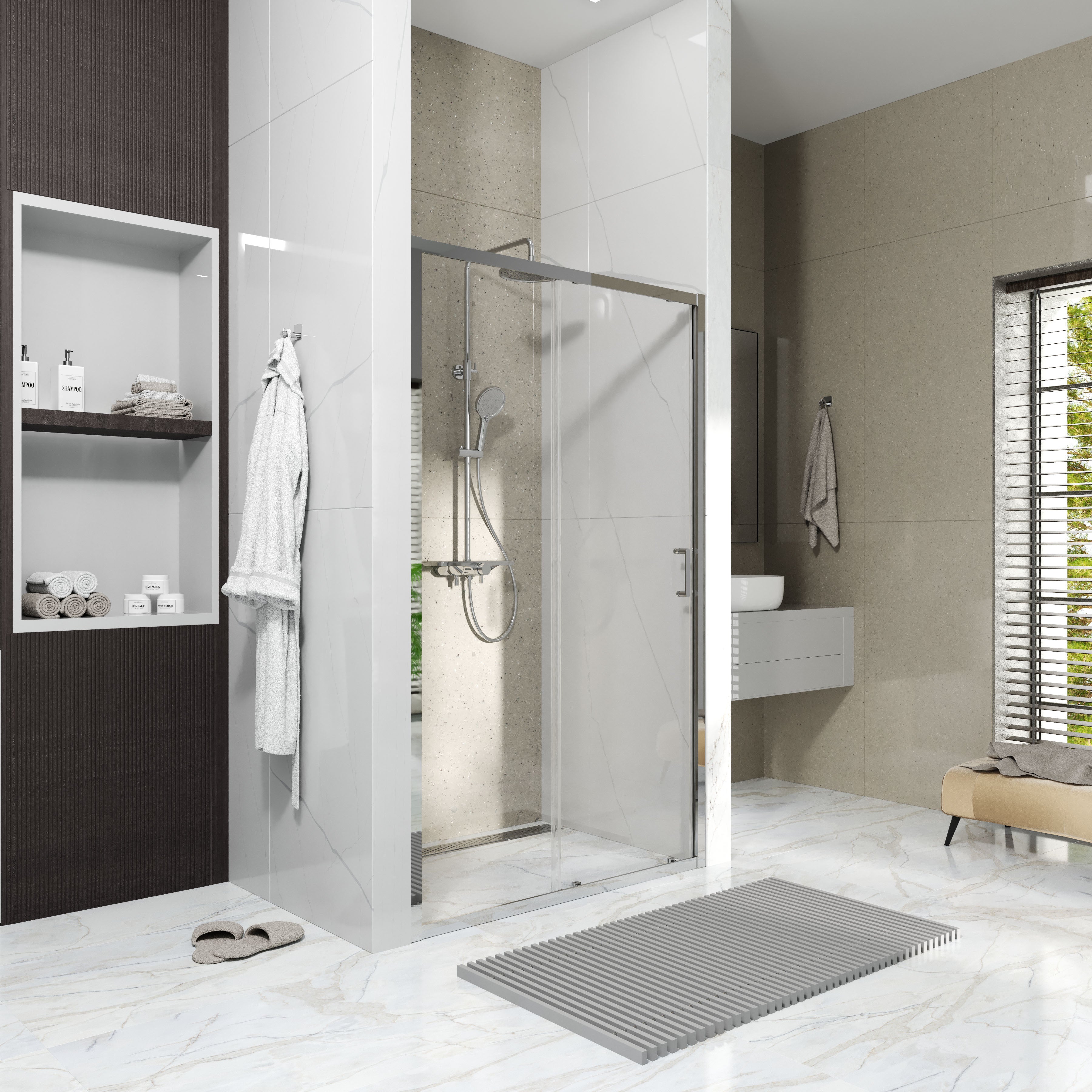 Sprchové dveře posuvné, dvoudílné Line Pro 1000mm, chrom, sklo 6mm clear