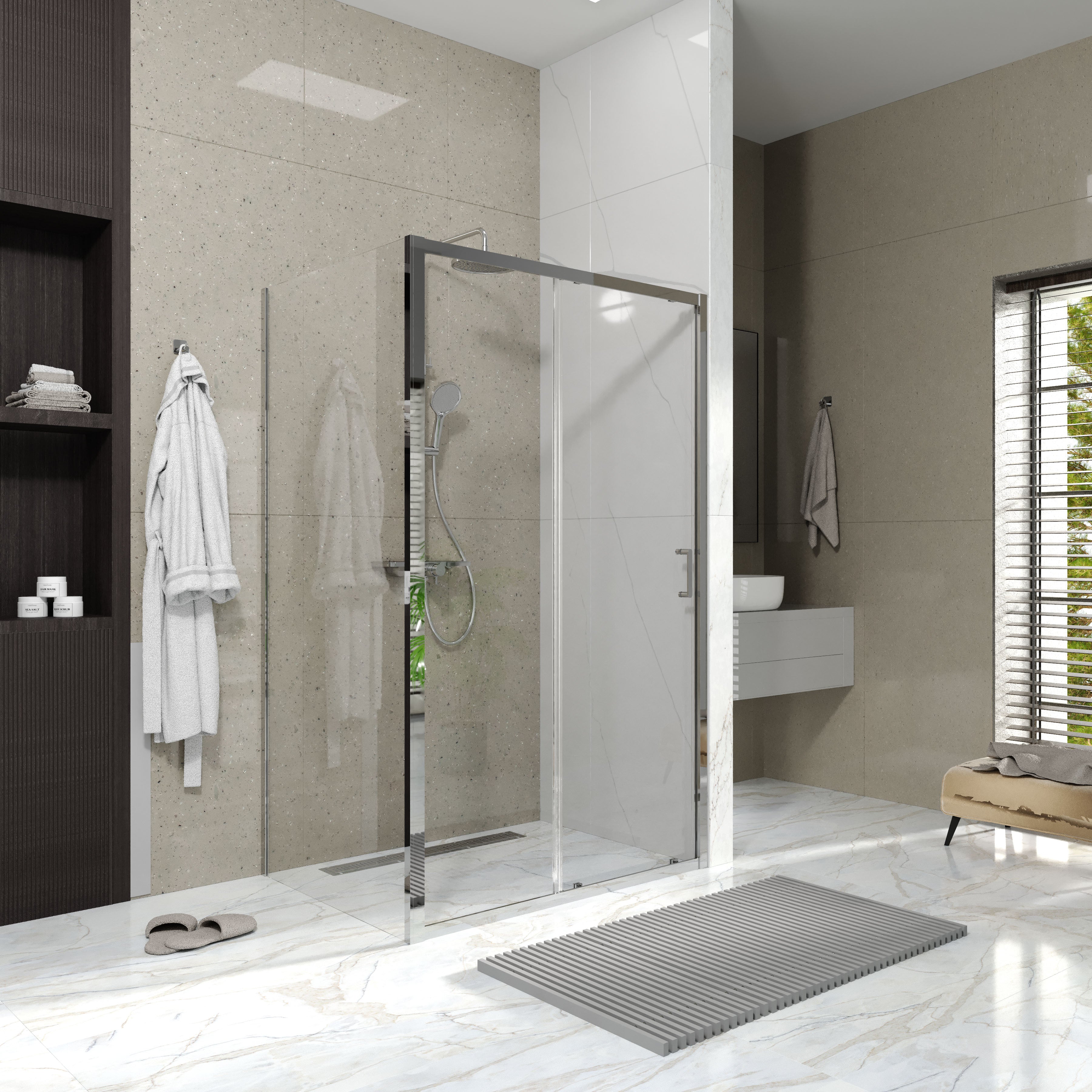 Душові двері розсувні, двоелементні Line Pro 1200мм, хром, скло 6мм прозоре