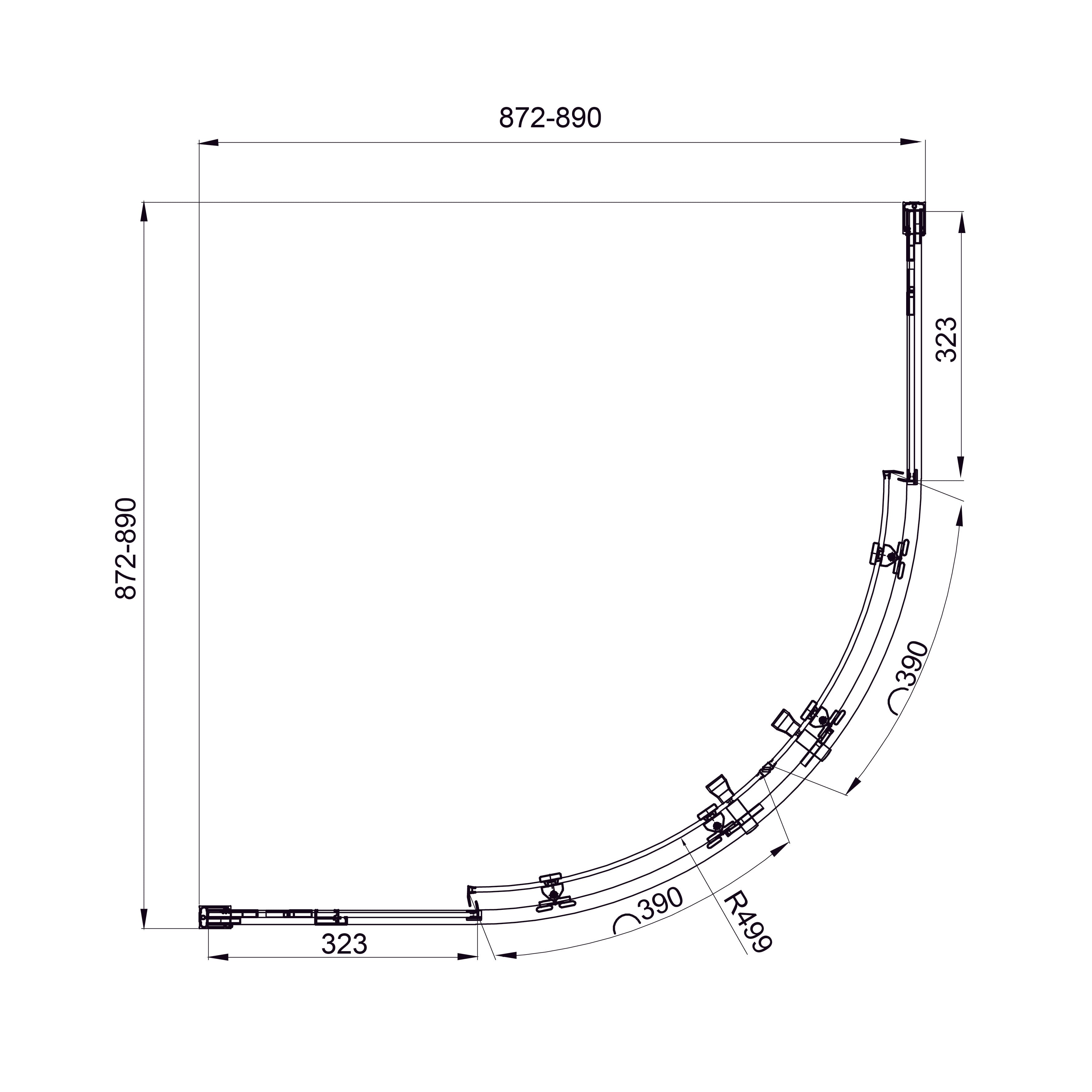 Line ARC sliding shower enclosure, quadrant, 900x900mm, black matt, 6mm grape glass
