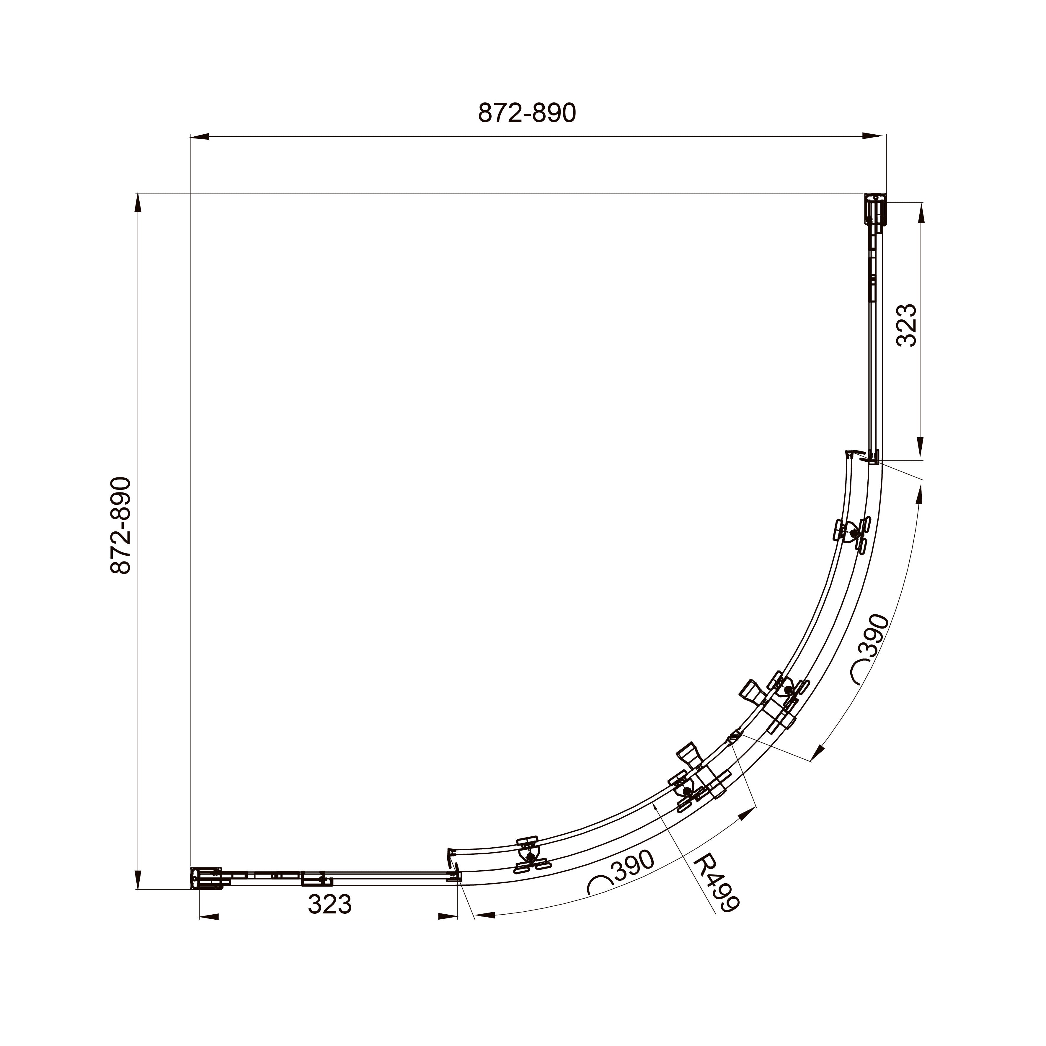 Line ARC Schiebeduschkabine, halbrund, 900×900 mm, Chrom, Glas 6 mm Clear
