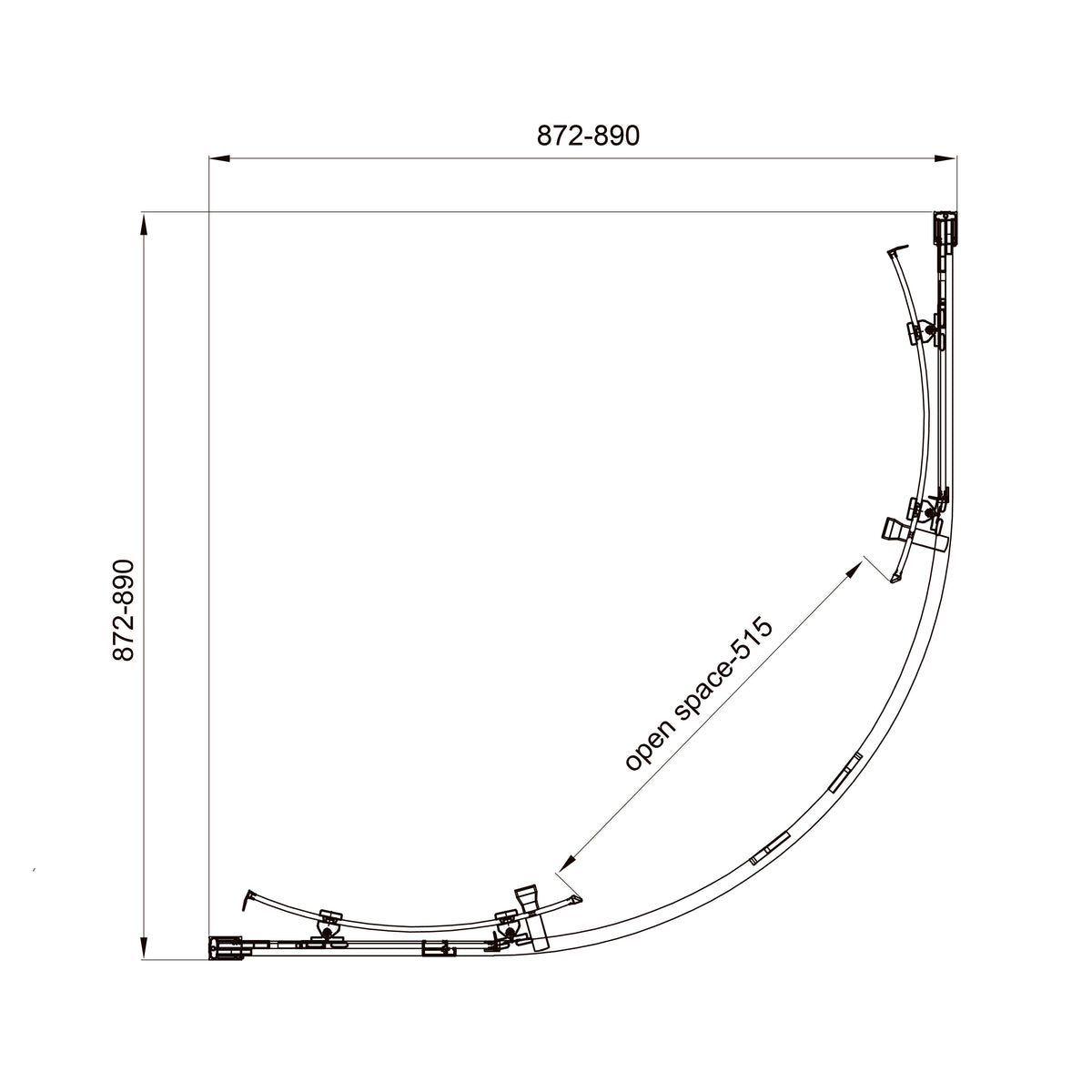 Line ARC sliding shower enclosure, quadrant, 900x900mm, matt black, 6mm clear glass