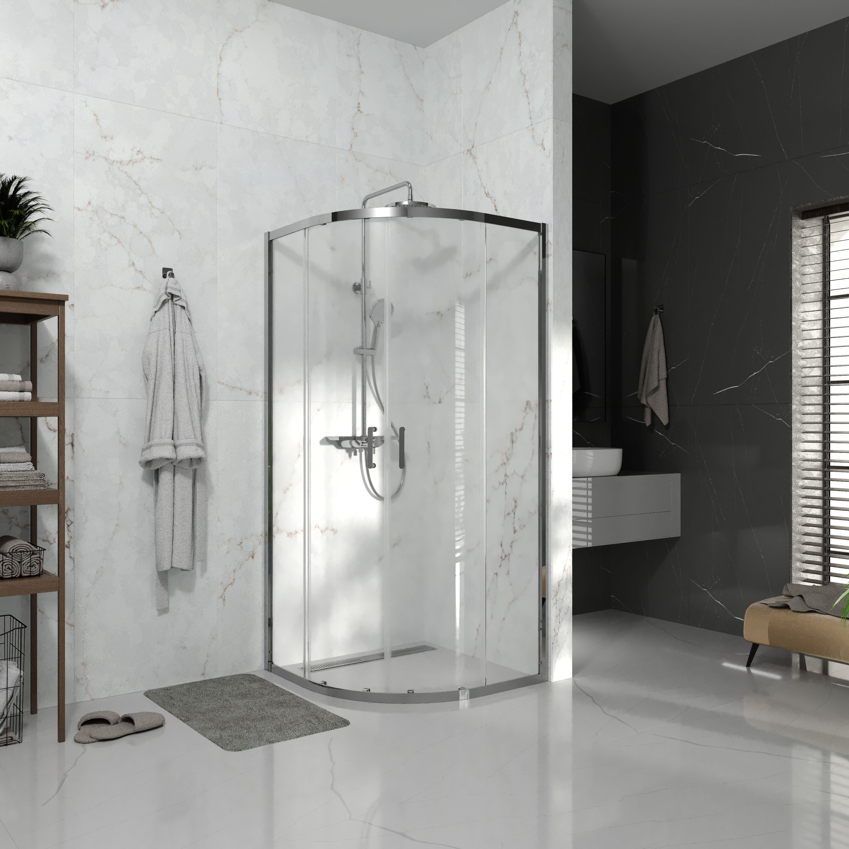 Line ARC Schiebeduschkabine, halbrund, 900×900 mm, Chrom, Glas 6 mm Clear