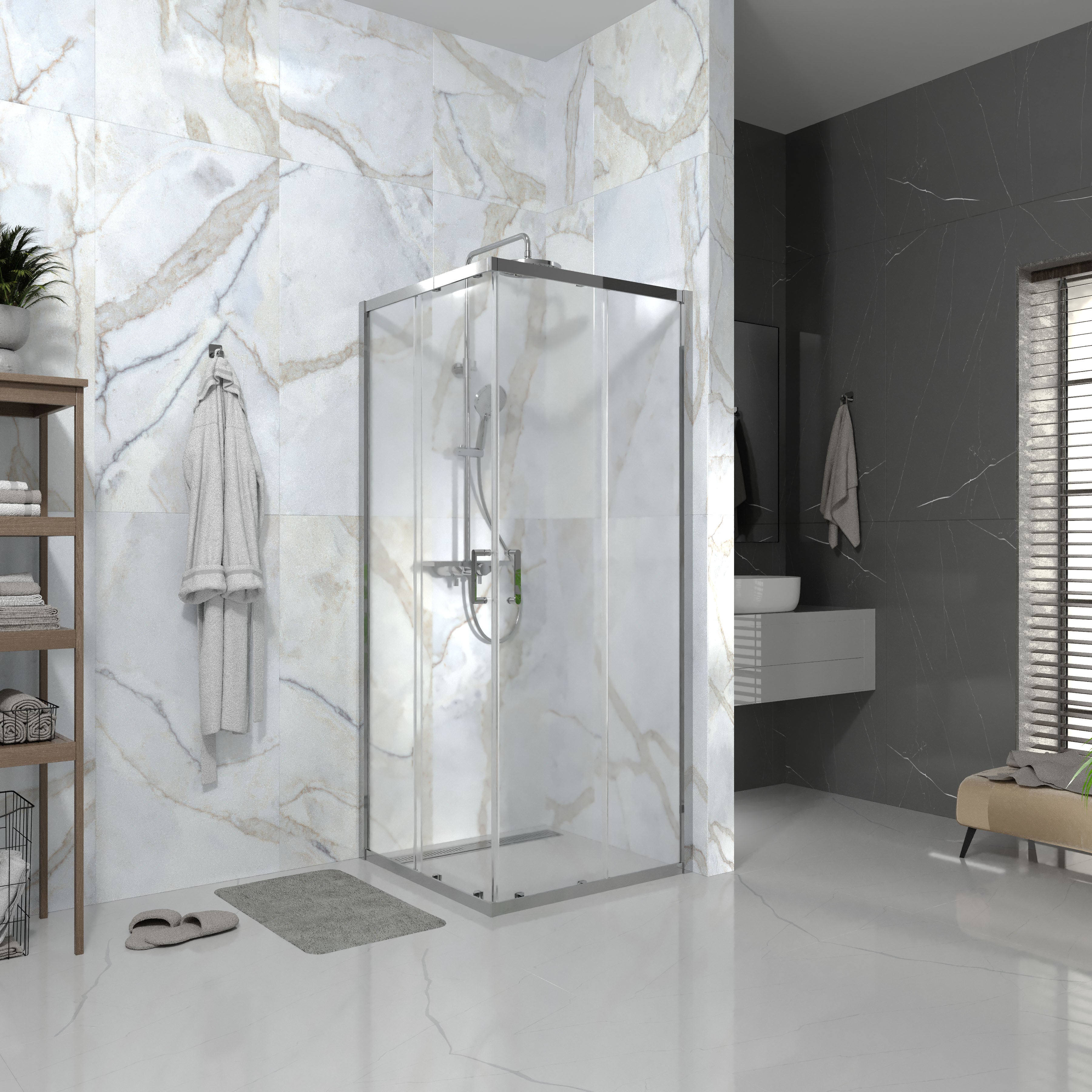 Line Cube Cabina de ducha cuadrada corredera 800×800 mm, cromo, cristal clear de 6 mm