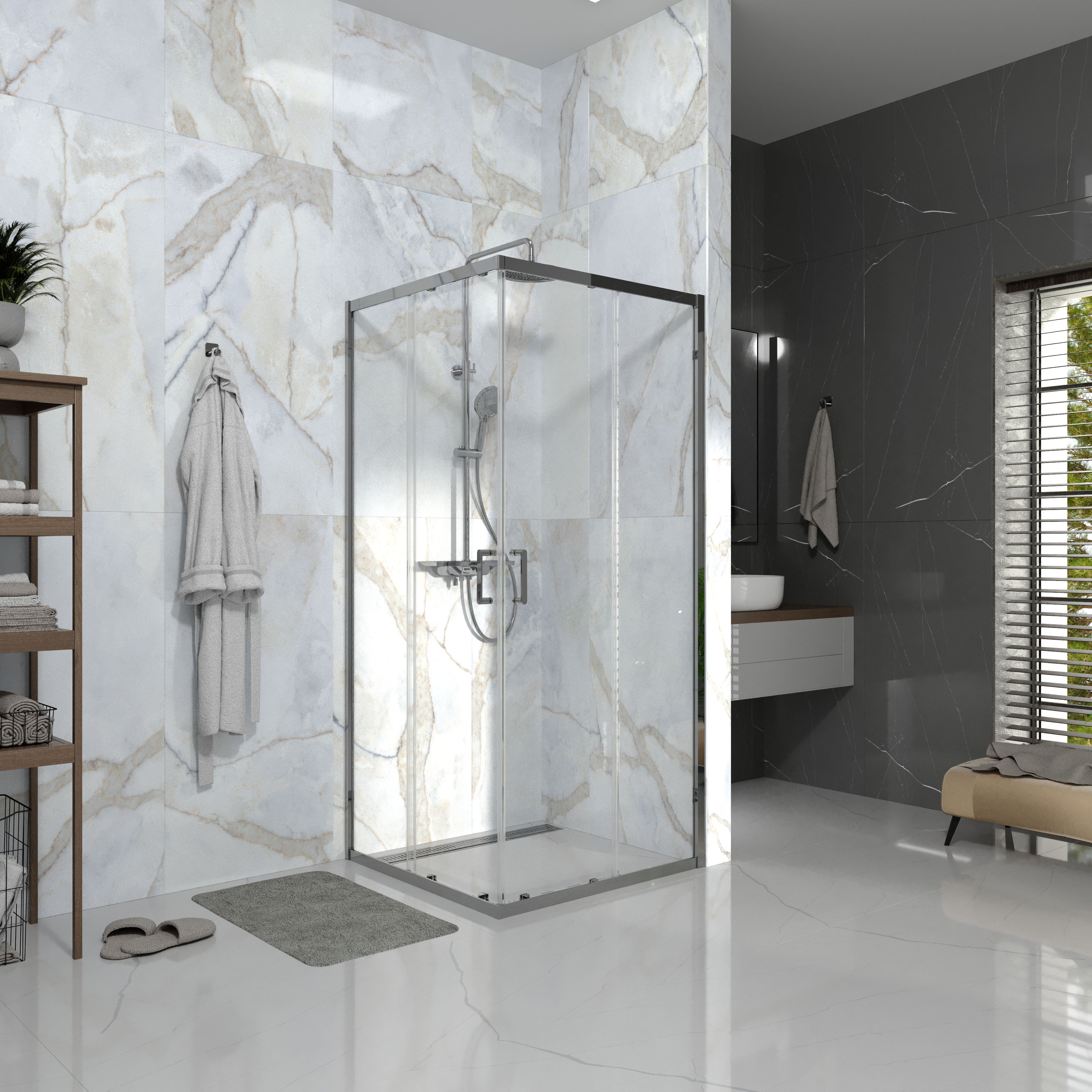 Line Cube Cabina de ducha cuadrada corredera 900×900 mm, cromo, cristal clear de 6 mm