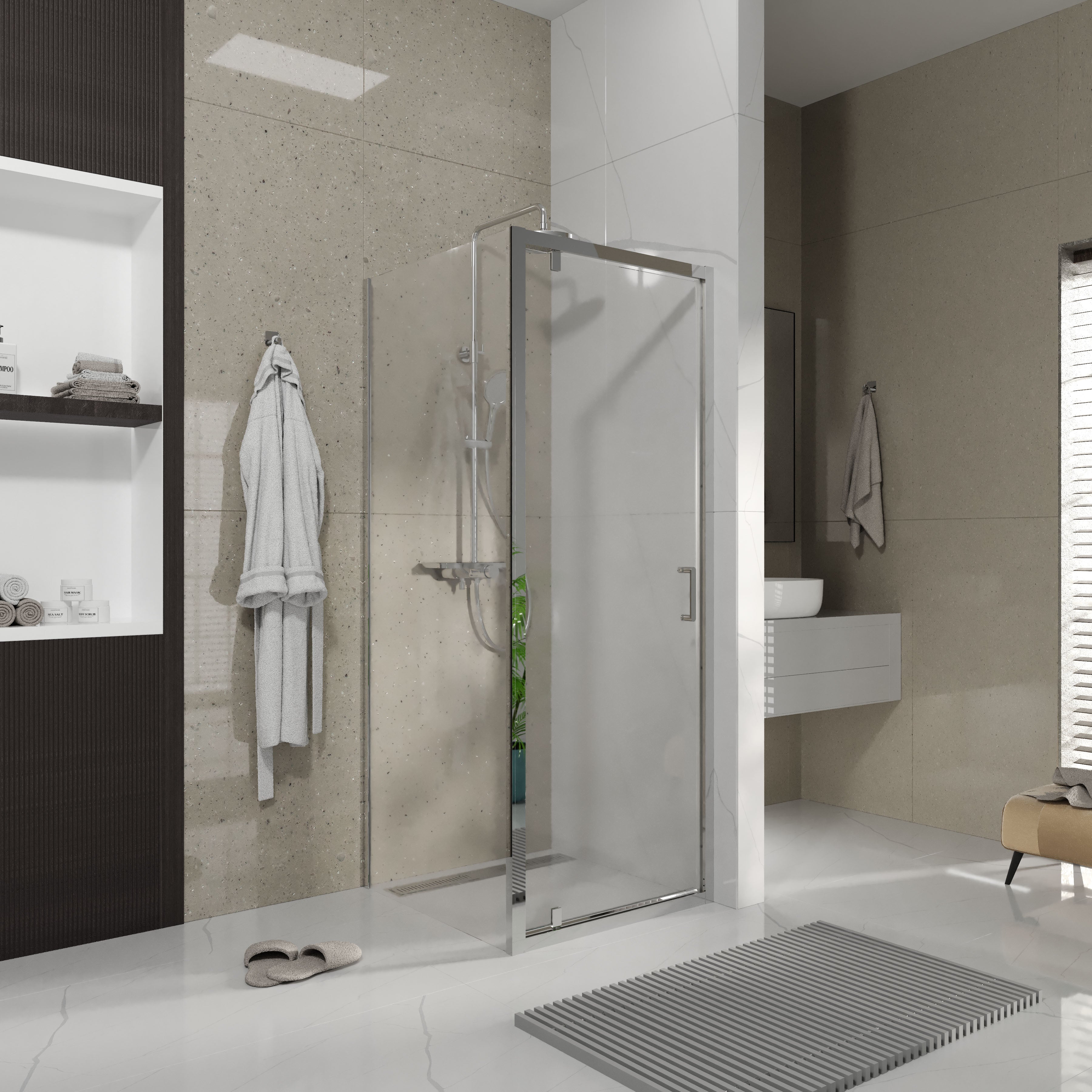 Line Pro hinged shower door, single piece, 800 mm, chrome, 6mm clear glass
