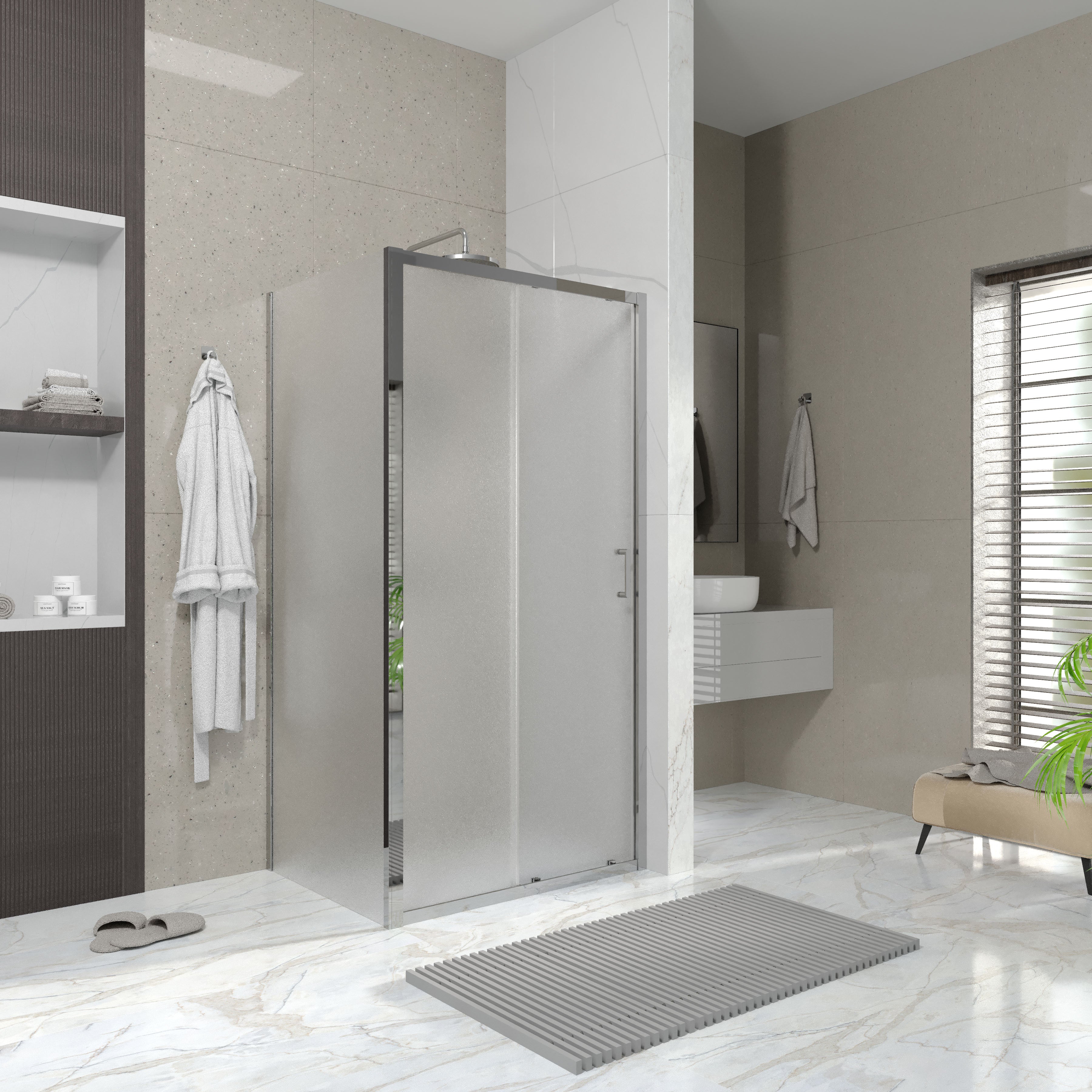 Pevná stěna Line Pro 800 mm, chrom, sklo 6 mm grape