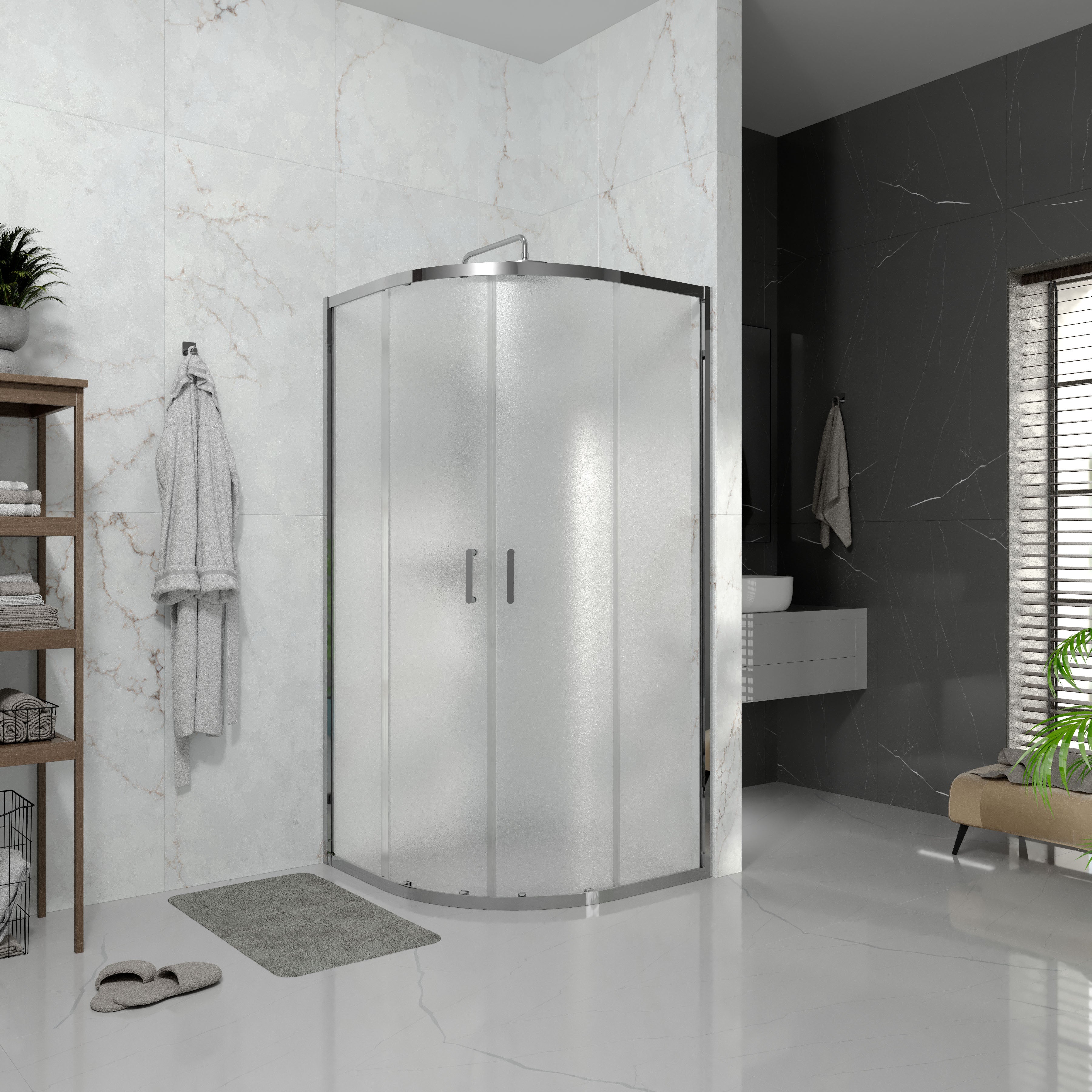 Line ARC Schiebeduschkabine, halbrund, 900×900 mm, Chrom, Glas 6 mm Grape