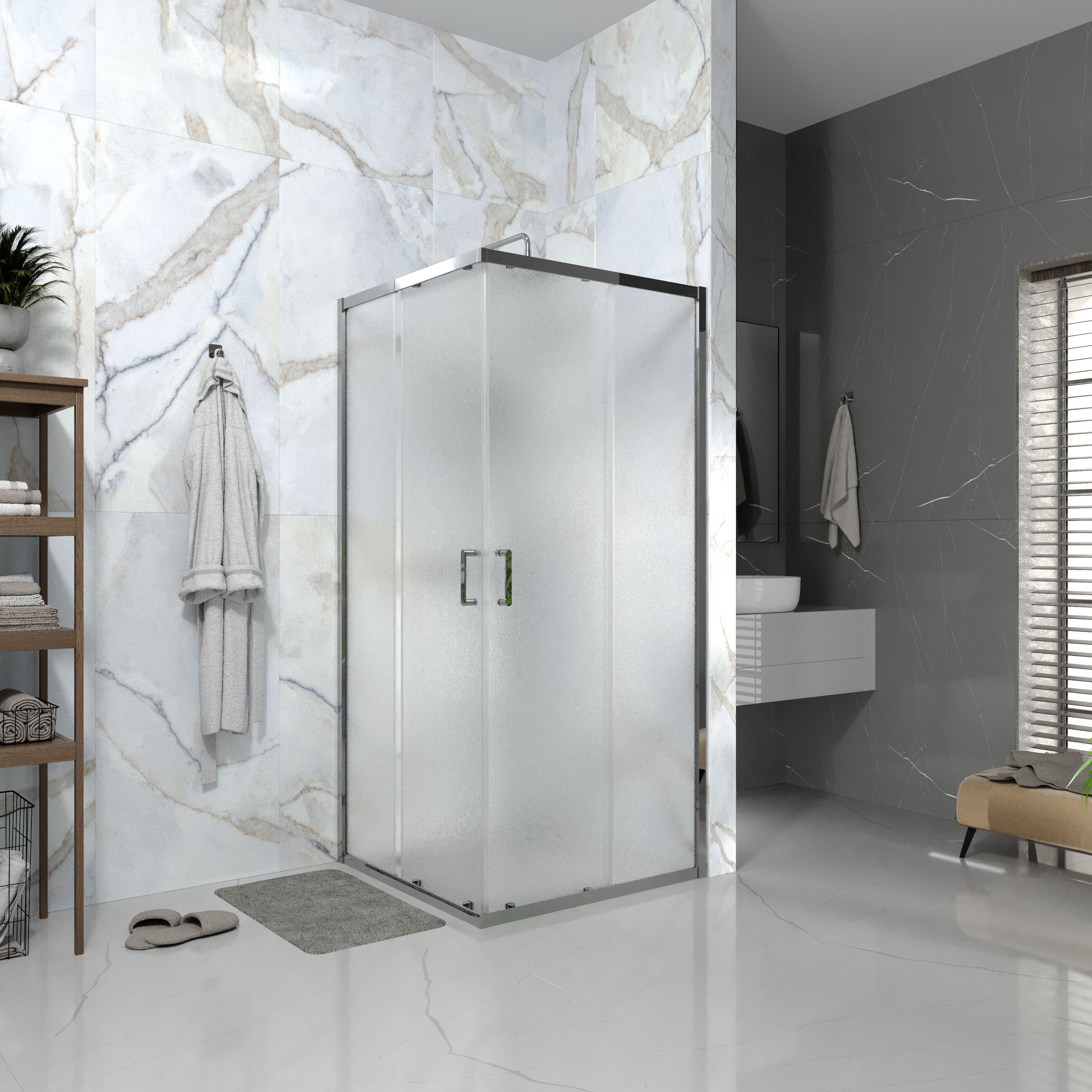 Душова кабіна розсувна, квадратна Line CUBE 900*900мм, хром, cкло 6мм grape