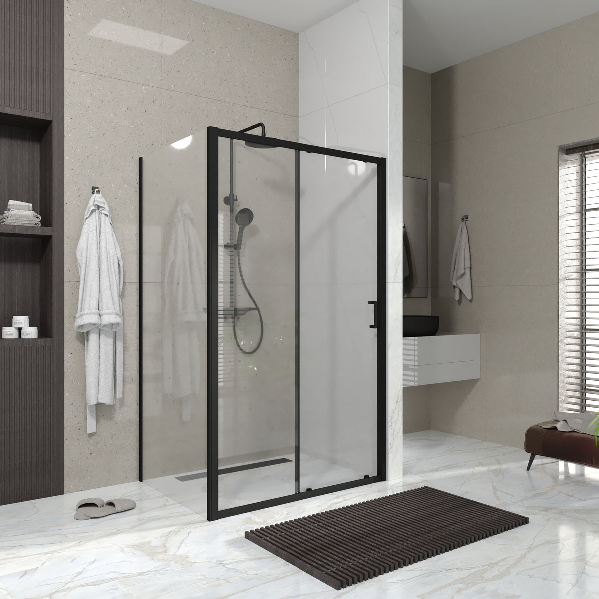 Line Pro Panel fijo 900 mm, negro mate, cristal clear de 6 mm