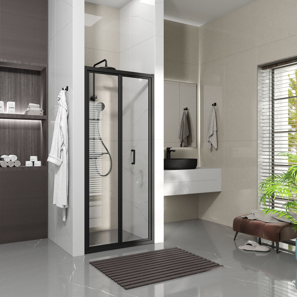Line Pro shower door, two-piece 900mm, black matt, 6mm clear glass