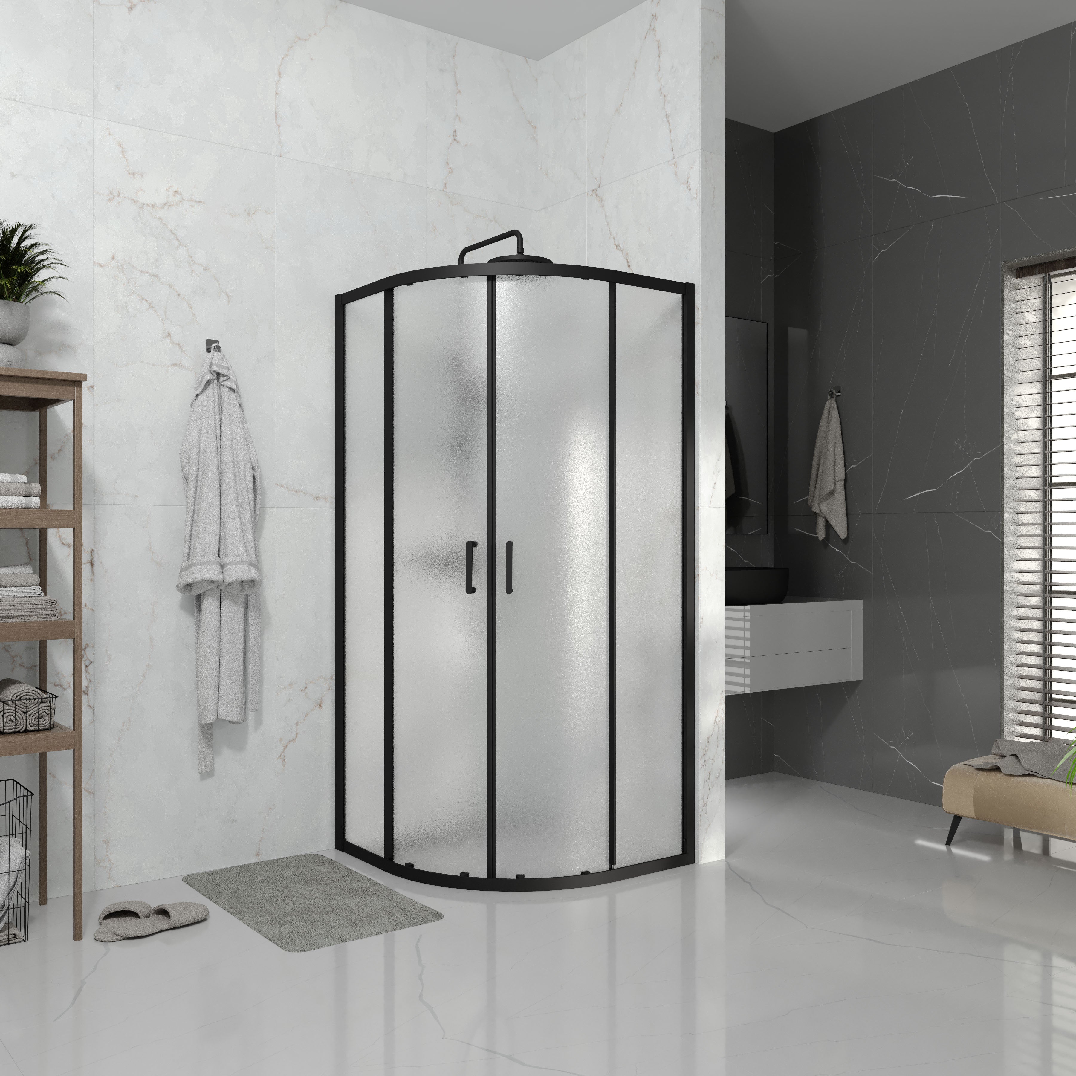 Line ARC sliding shower enclosure, quadrant, 900x900mm, black matt, 6mm grape glass
