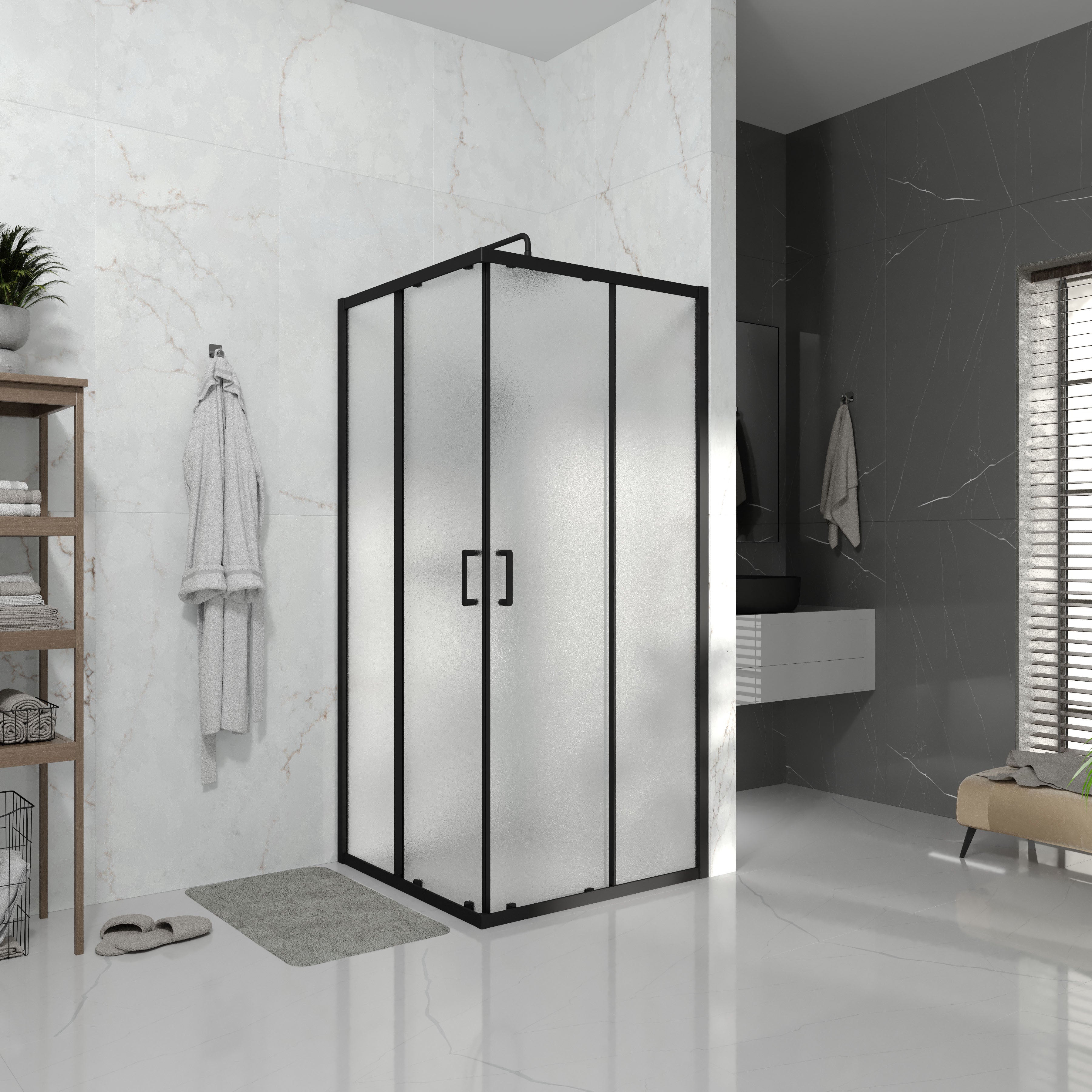 Line Cube Schiebetürduschkabine quadratisch 900x900mm, Mattschwarz, Glas 6mm Grape