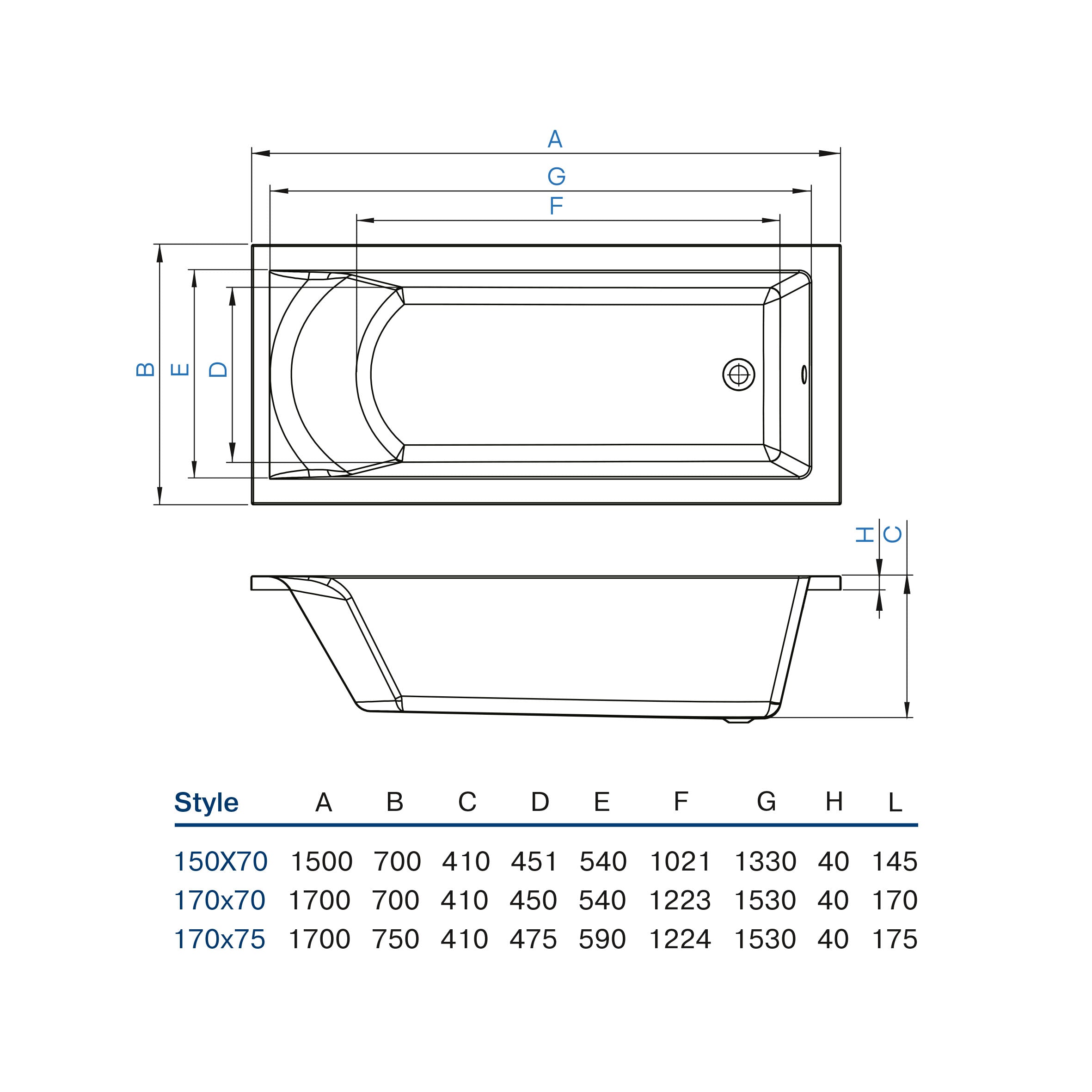 Bathtub Style 150x70