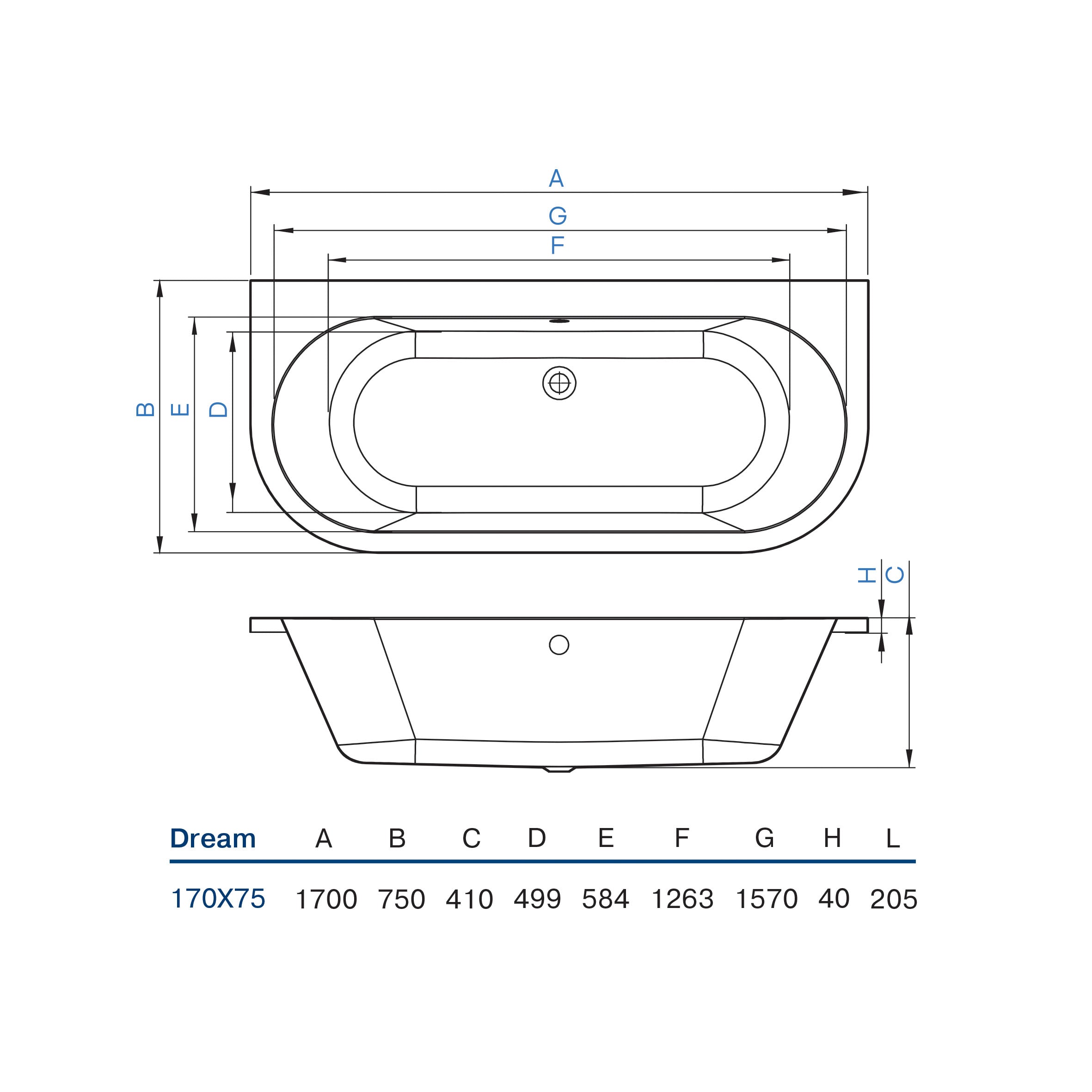 Ванна Dream 170x75 (без ніжок) з панеллю