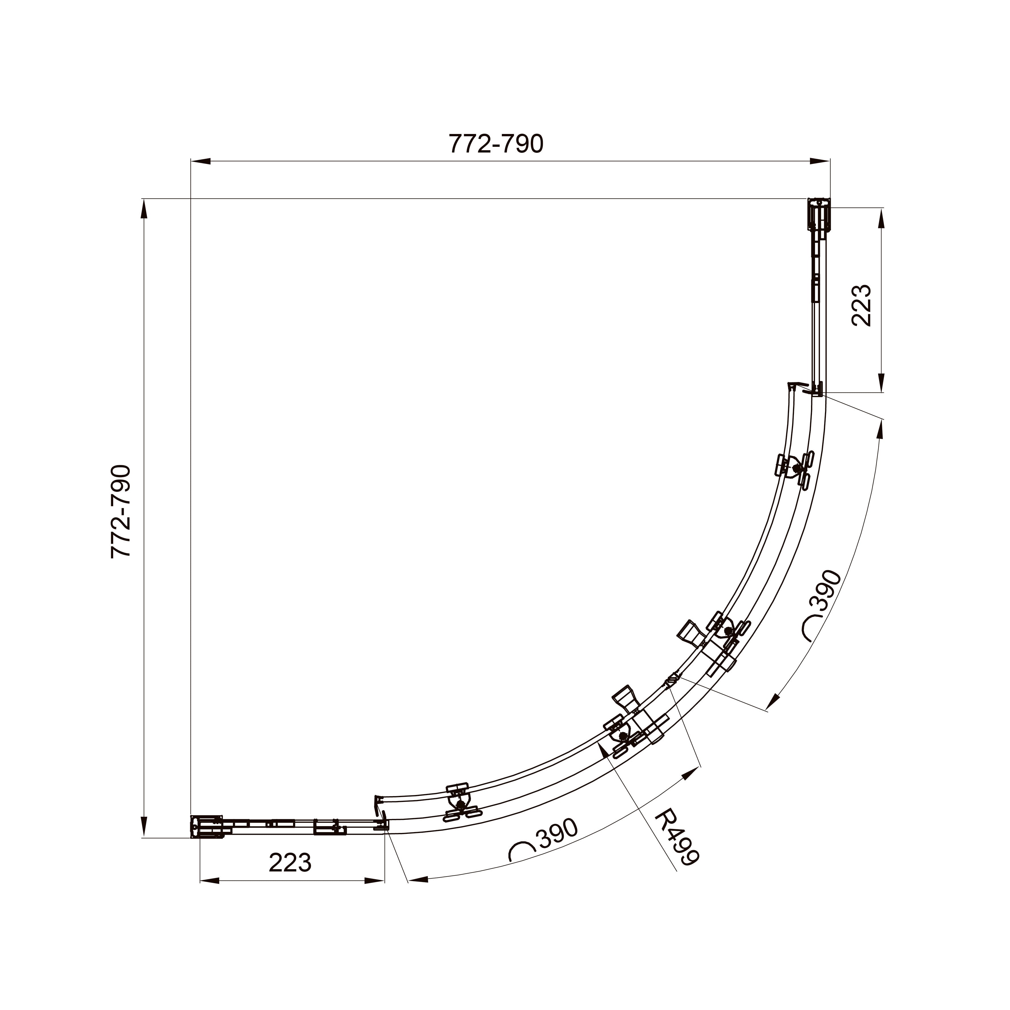 Line ARC Schiebeduschkabine, halbrund, 800×800 mm, Chrom, Glas 6 mm Clear