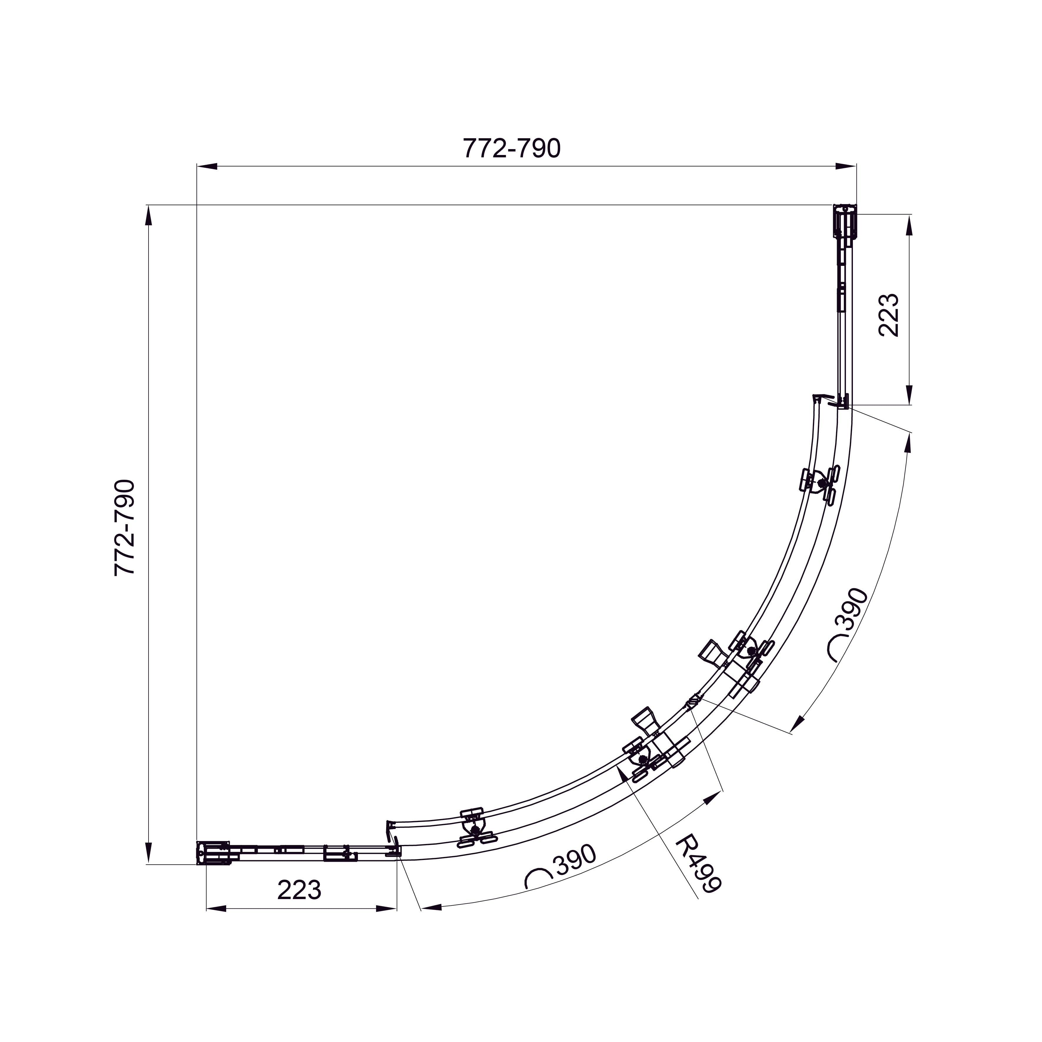 Line ARC 800*800mm drzwi prysznicowe przesuwne, półokrągłe, chrom, szkło 6mm clear