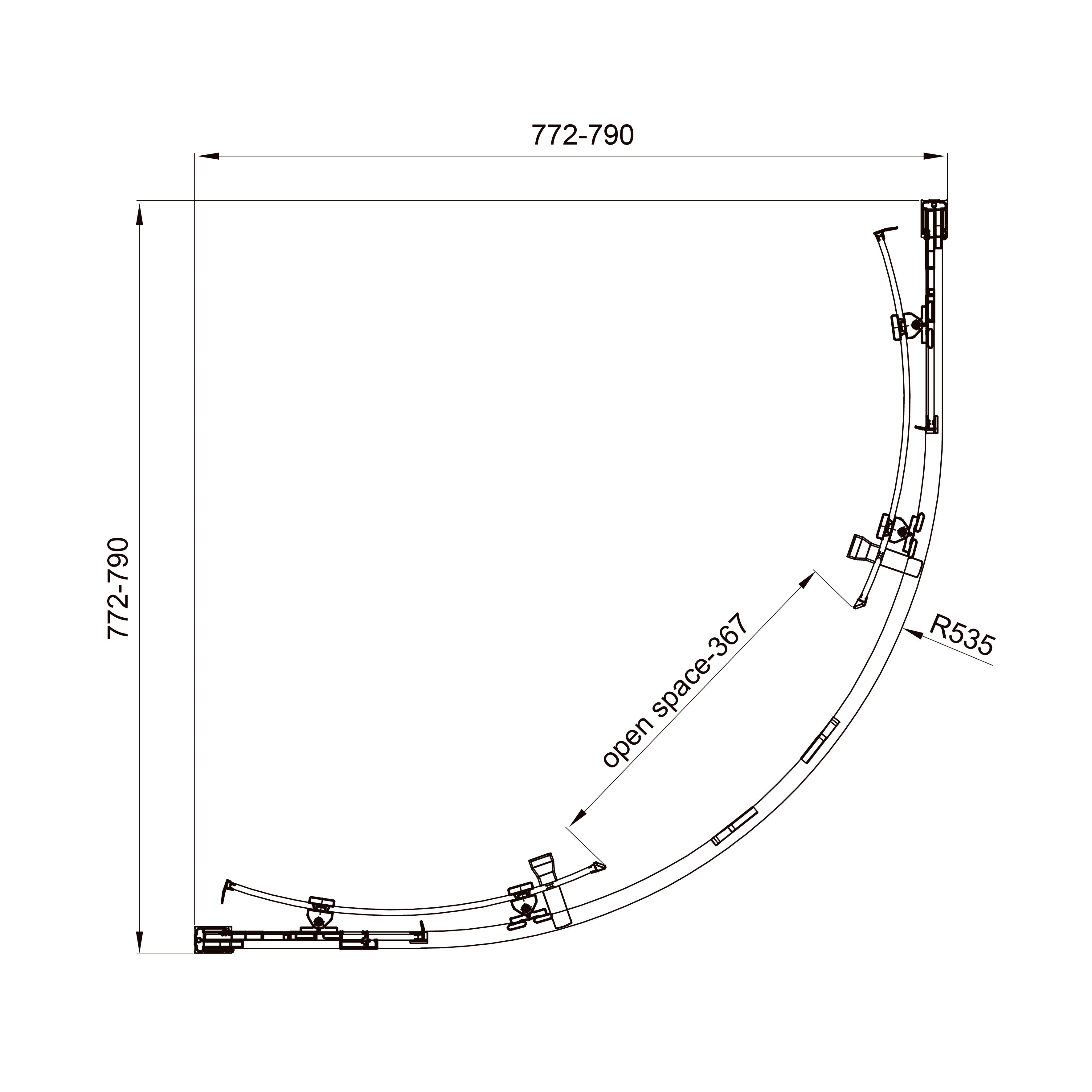Line ARC Schiebeduschkabine, halbrund, 800×800 mm, Chrom, Glas 6 mm Clear