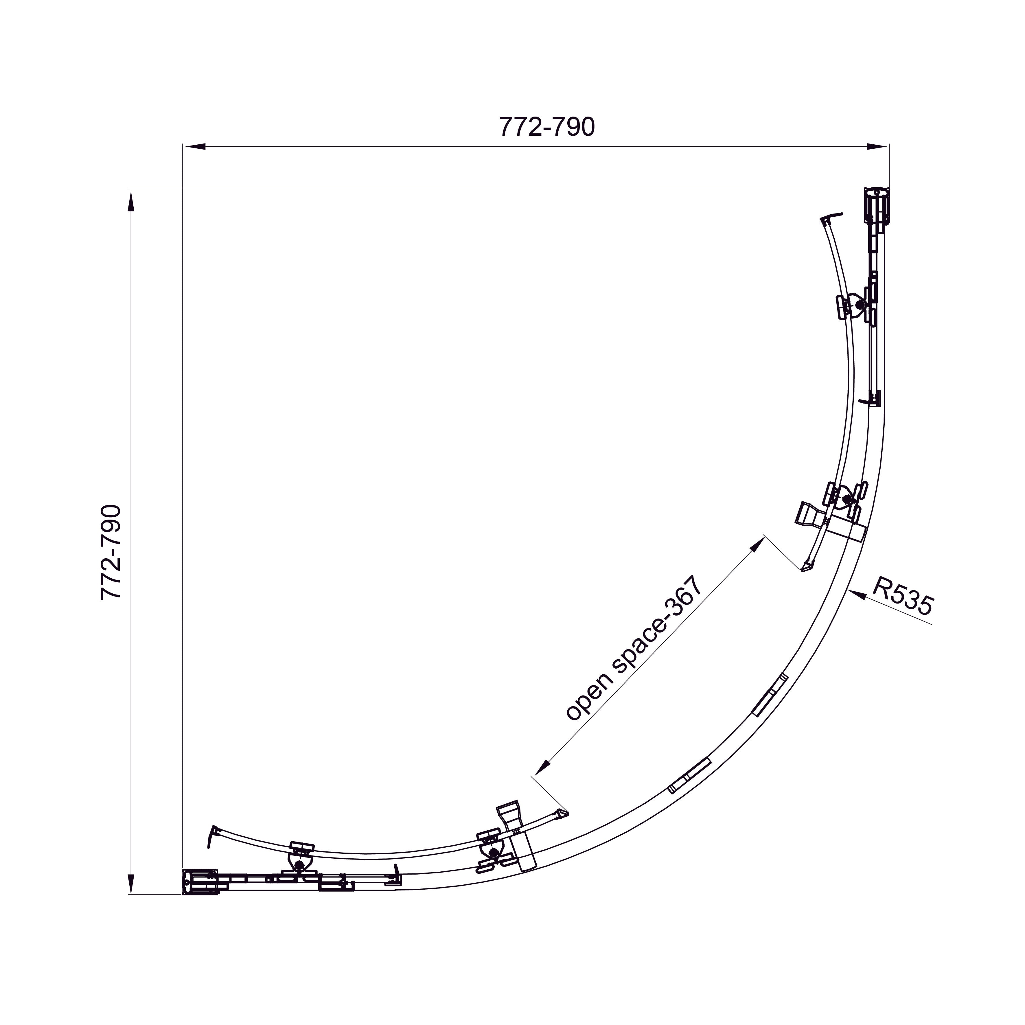 Line ARC 800*800mm drzwi prysznicowe przesuwne, półokrągłe, chrom, szkło 6mm clear