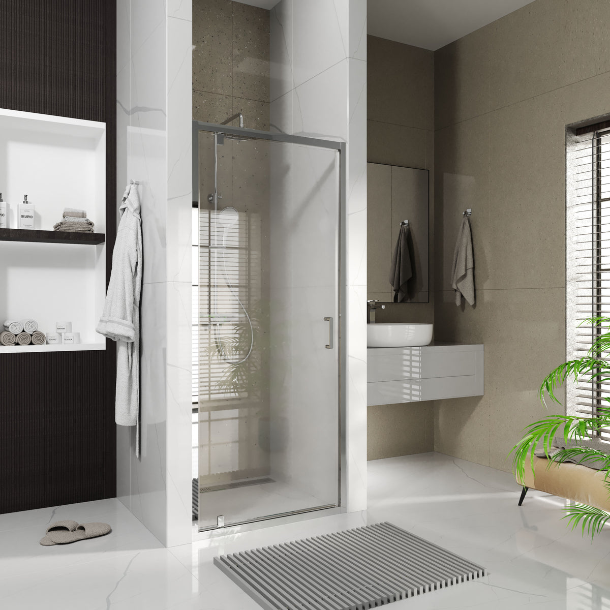 Line Pro hinged shower door, single piece, 900 mm, chrome, 6mm clear glass